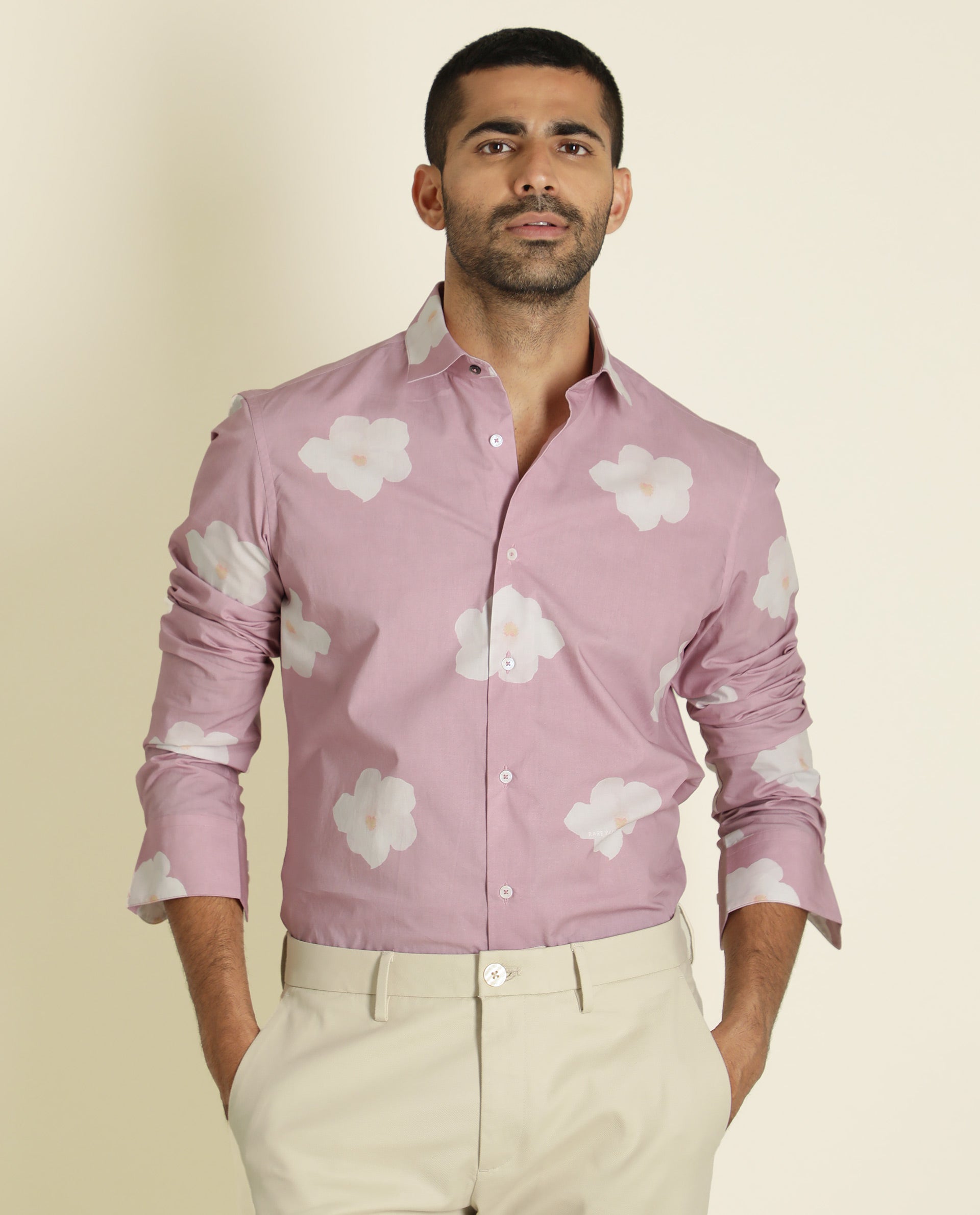 Rare Rabbit Men's Cromer Light Purple Cotton Fabric Floral Print Full Sleeves Shirt