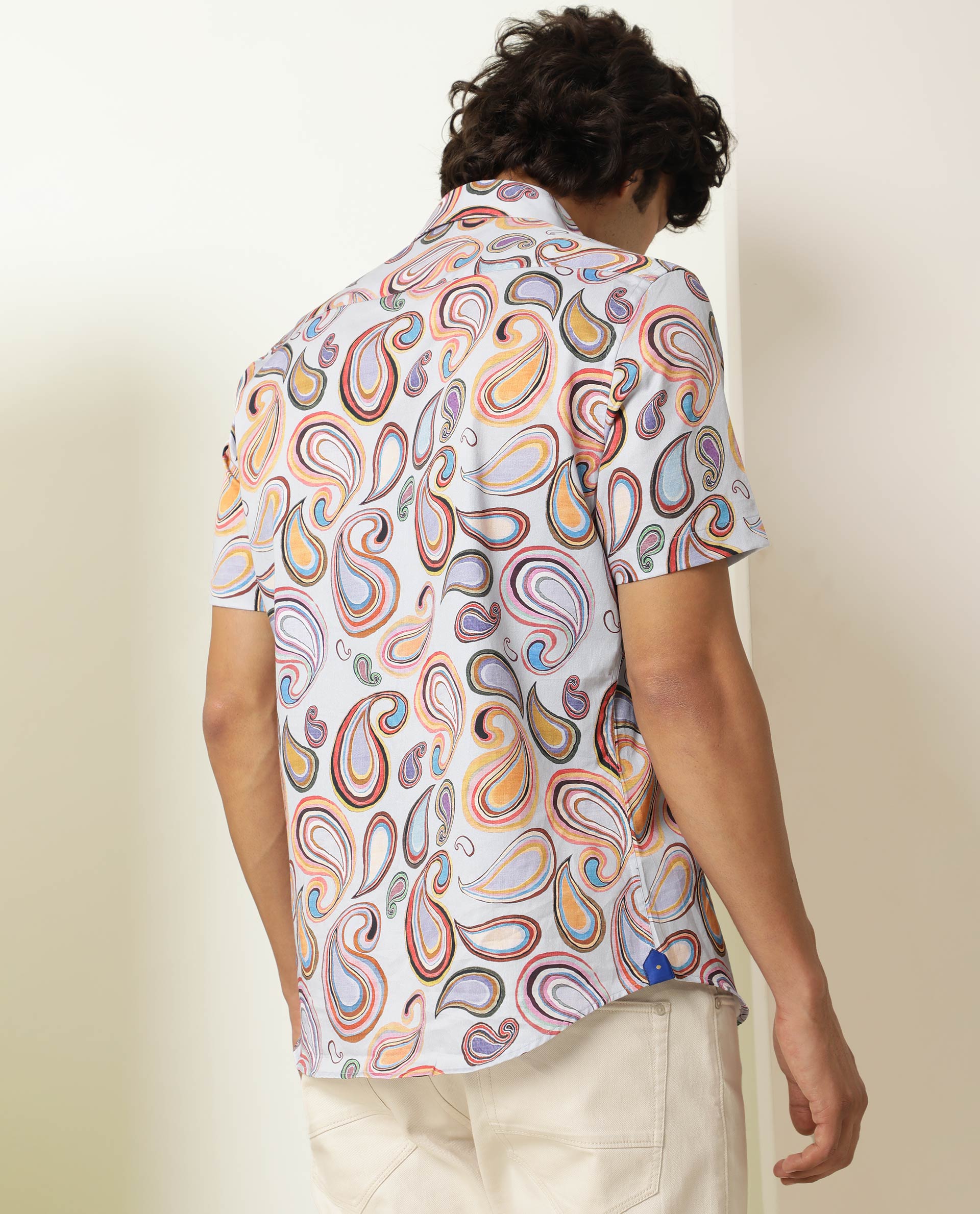 RARE RABBIT MEN'S CADIZ MULTI SHIRT COTTON FABRIC COLLARED NECK HALF SLEEVES BUTTON CLOSURE