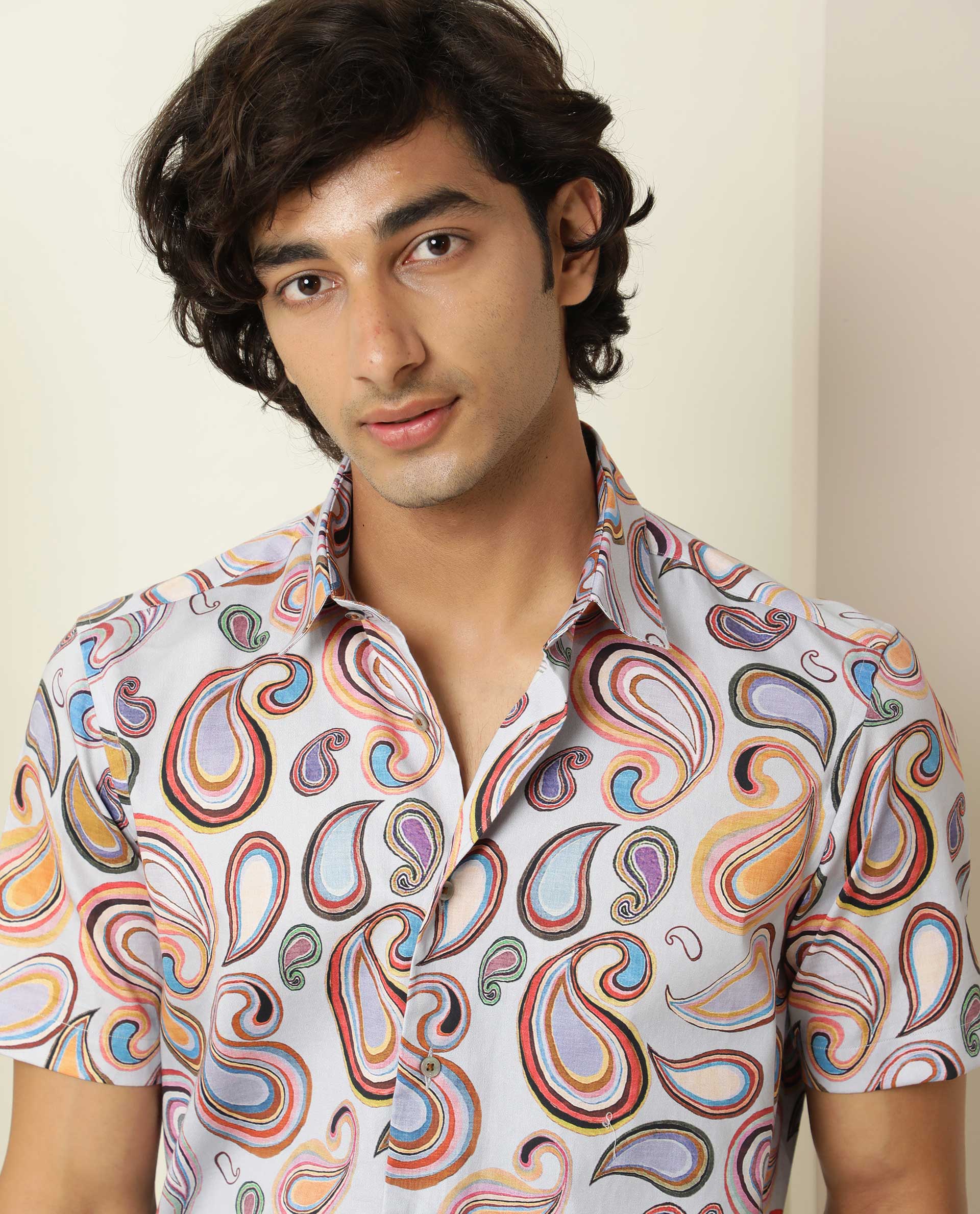 RARE RABBIT MEN'S CADIZ MULTI SHIRT COTTON FABRIC COLLARED NECK HALF SLEEVES BUTTON CLOSURE