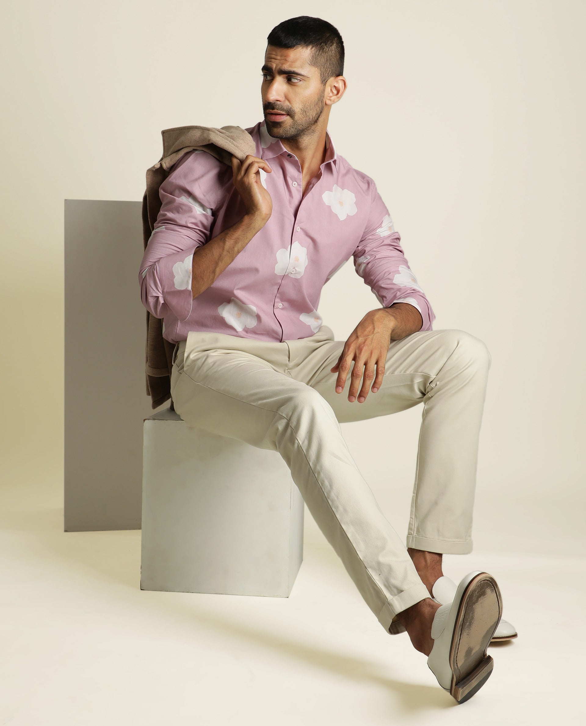 Rare Rabbit Men's Cromer Light Purple Cotton Fabric Floral Print Full Sleeves Shirt