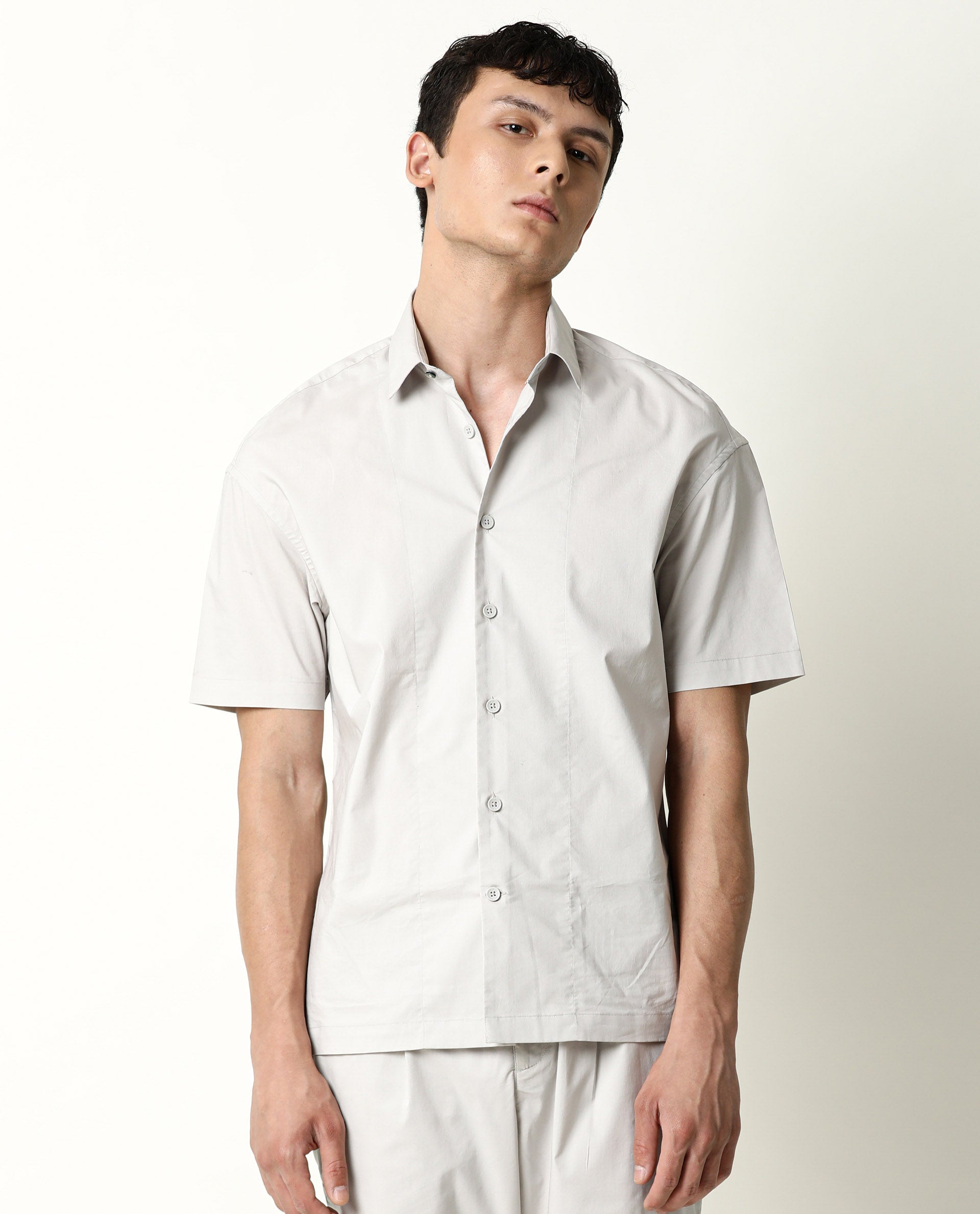 Rare Rabbit Men's Shibuya Beige Polycotton Fabric Half Sleeves Shirt