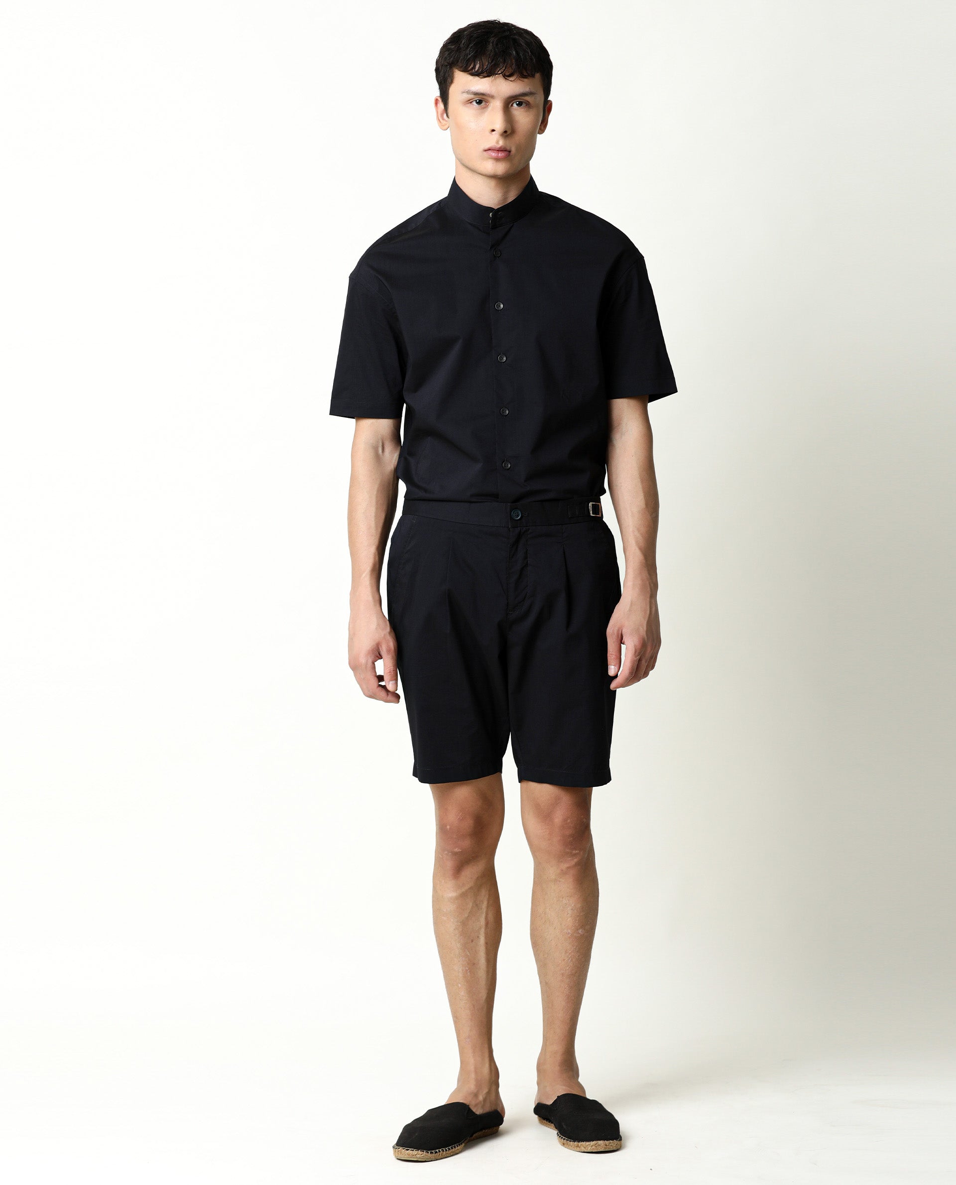 Rare Rabbit Men's Osaka Navy Slim Fit Mid Rise Waist Button & Zip Closure Shorts