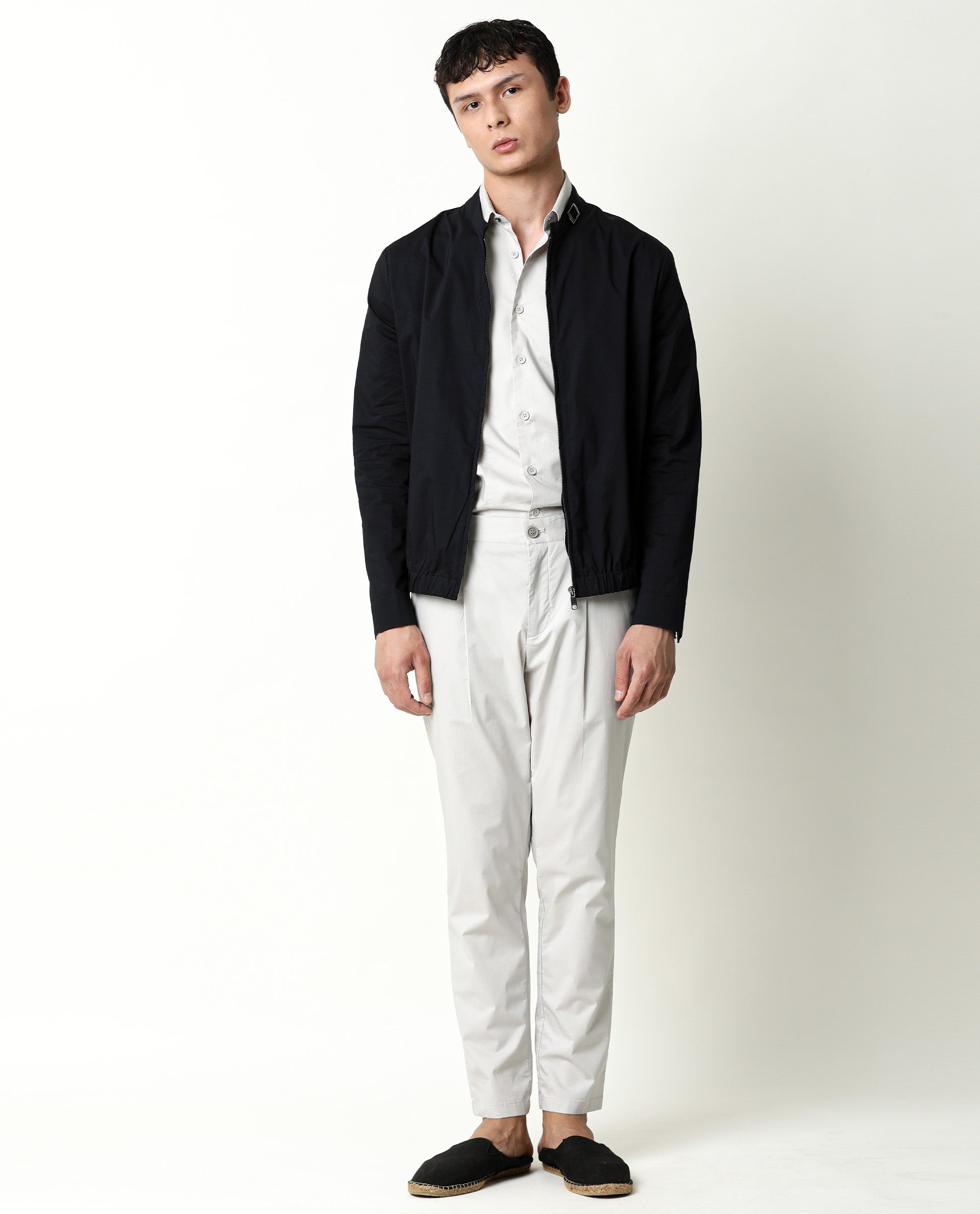 Rare Rabbit Men's Saka Navy Plain Mandarin Collar Jacket