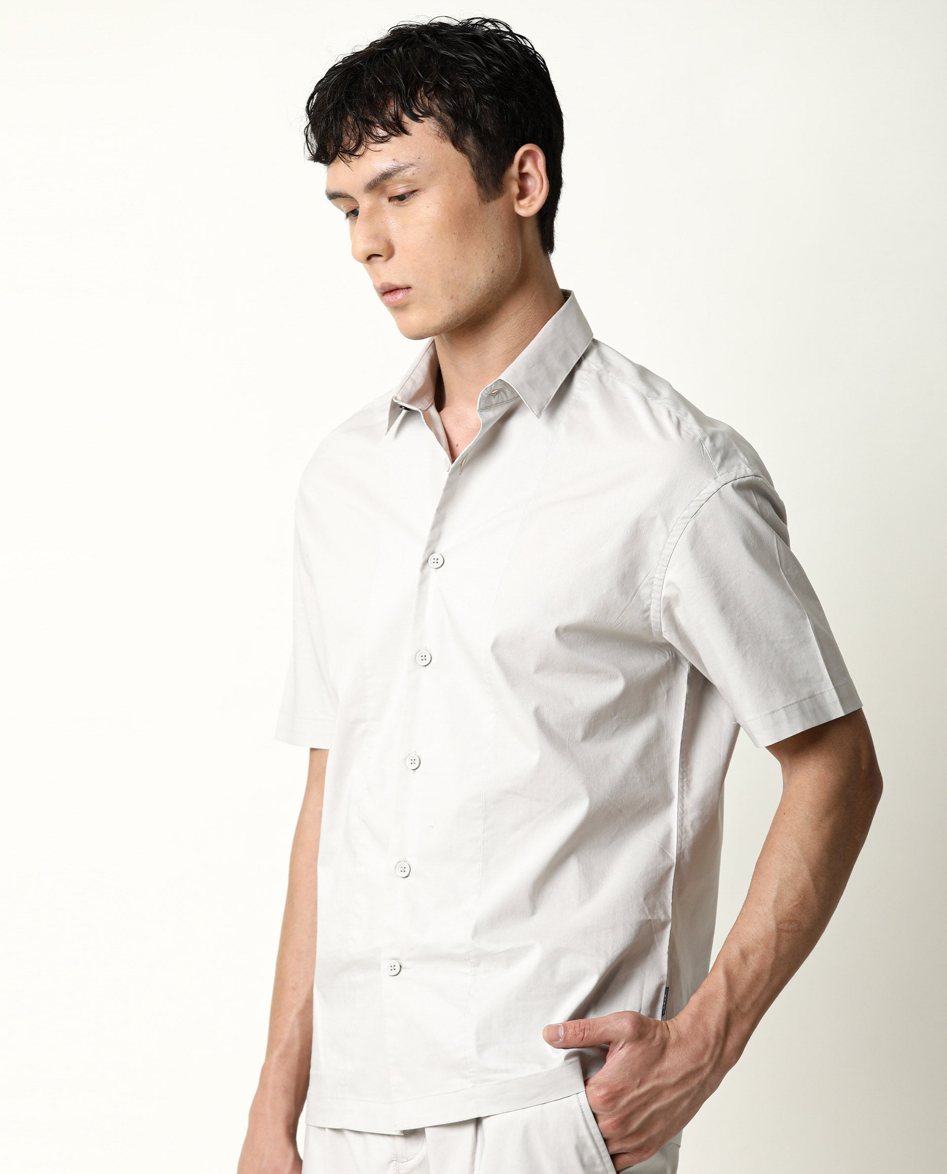 Rare Rabbit Men's Shibuya Beige Polycotton Fabric Half Sleeves Shirt