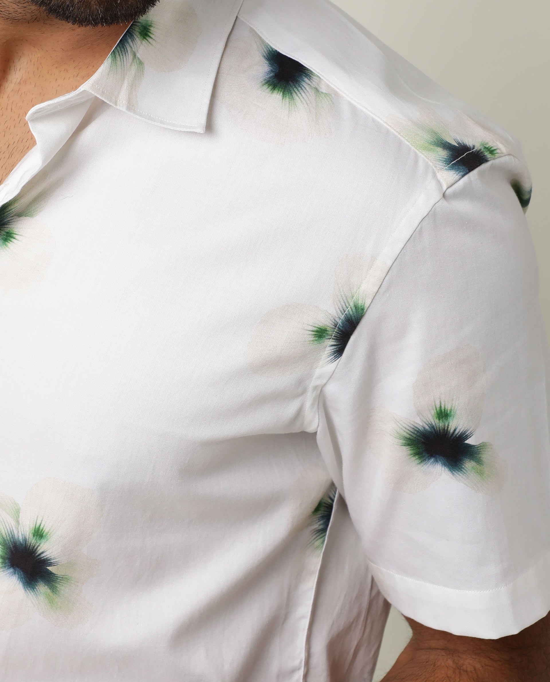 Rare Rabbit Men's Lara Off White Cotton Fabric Floral Print Half Sleeves Shirt