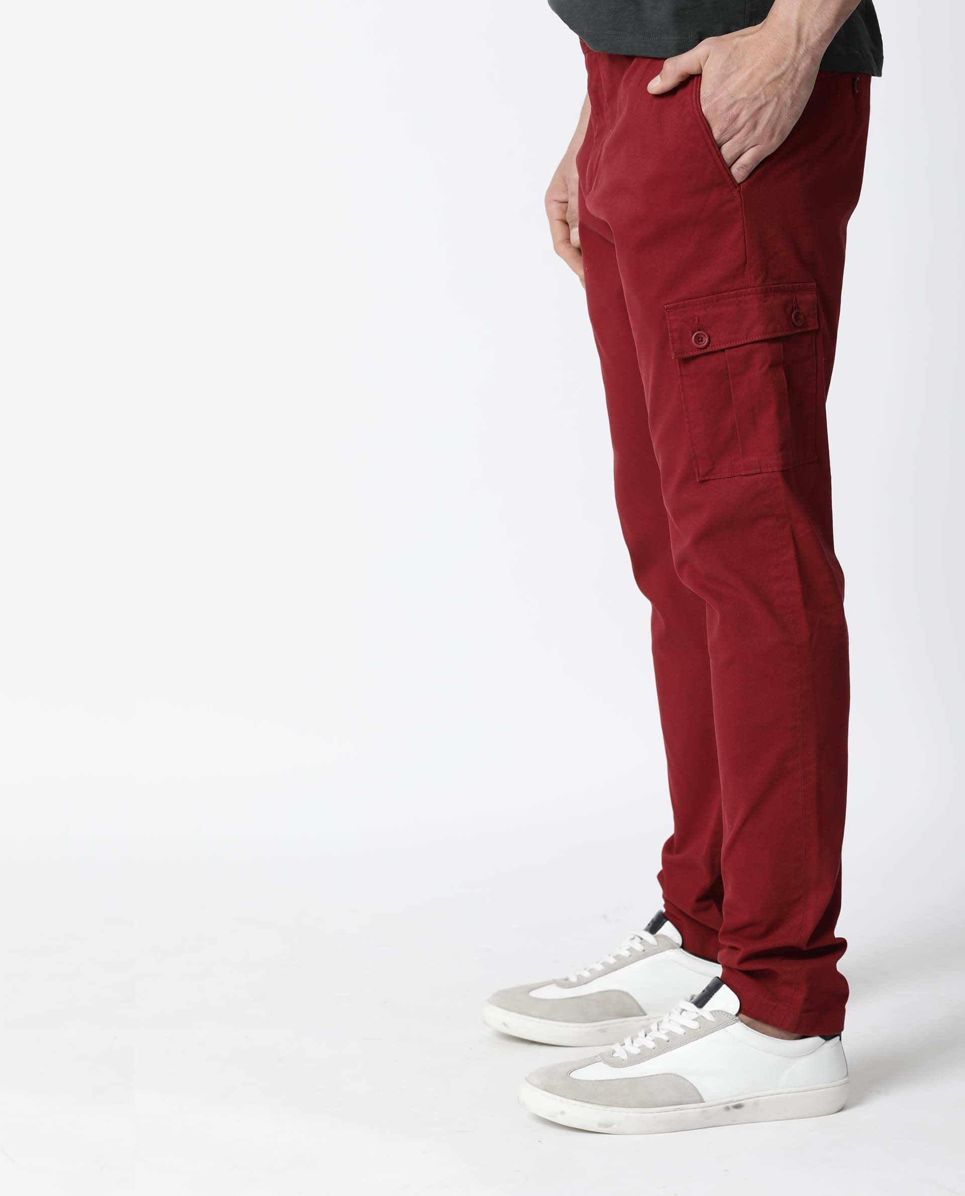 have på skraber Creed Buy Box- Slim Fit Men'S Cargo Trouser - Red | Rare Rabbit