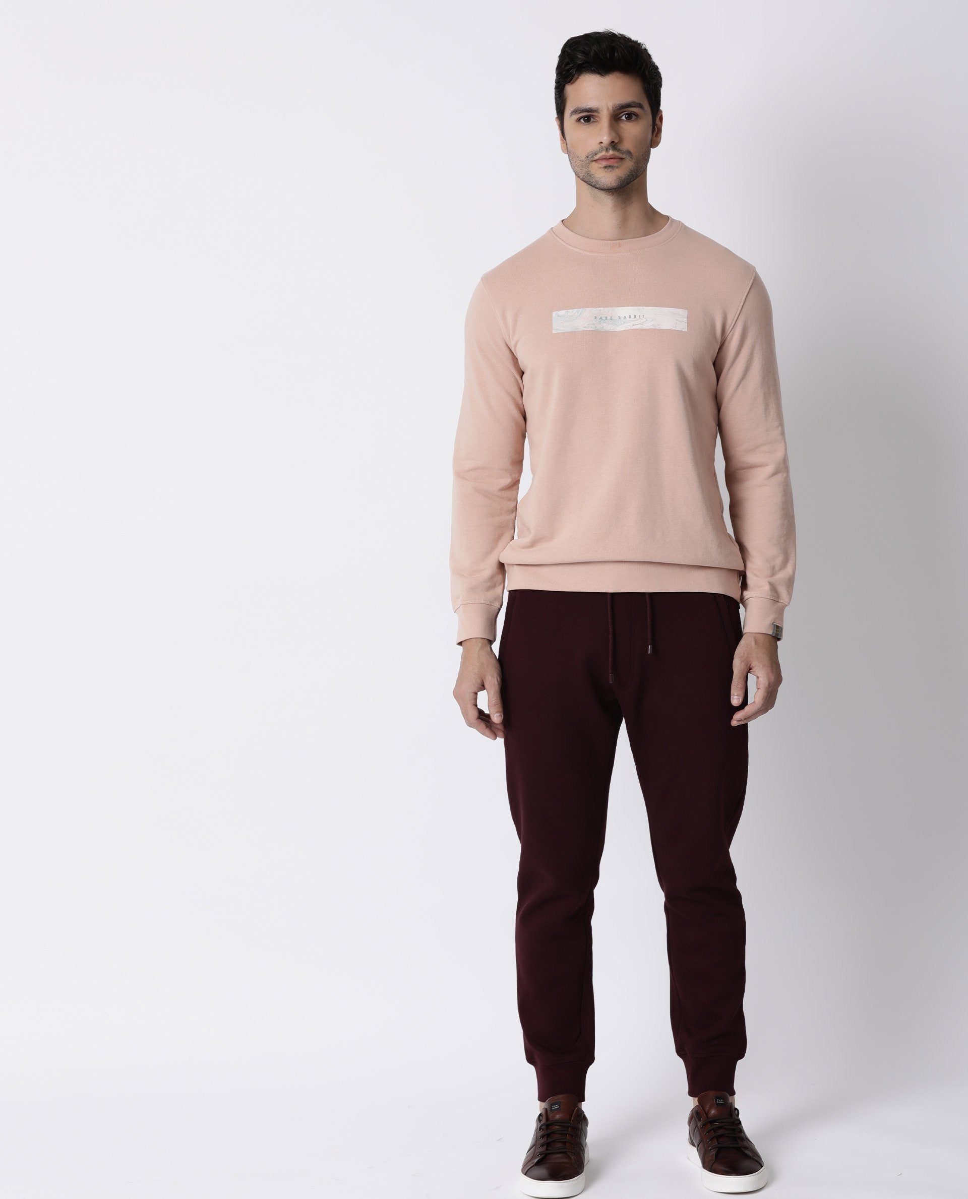 RARE RABBIT MARS LIGHT PEACH SWEATSHIRT COTTON POLY FABRIC FULL SLEEVE CREW NECK SLIM FIT