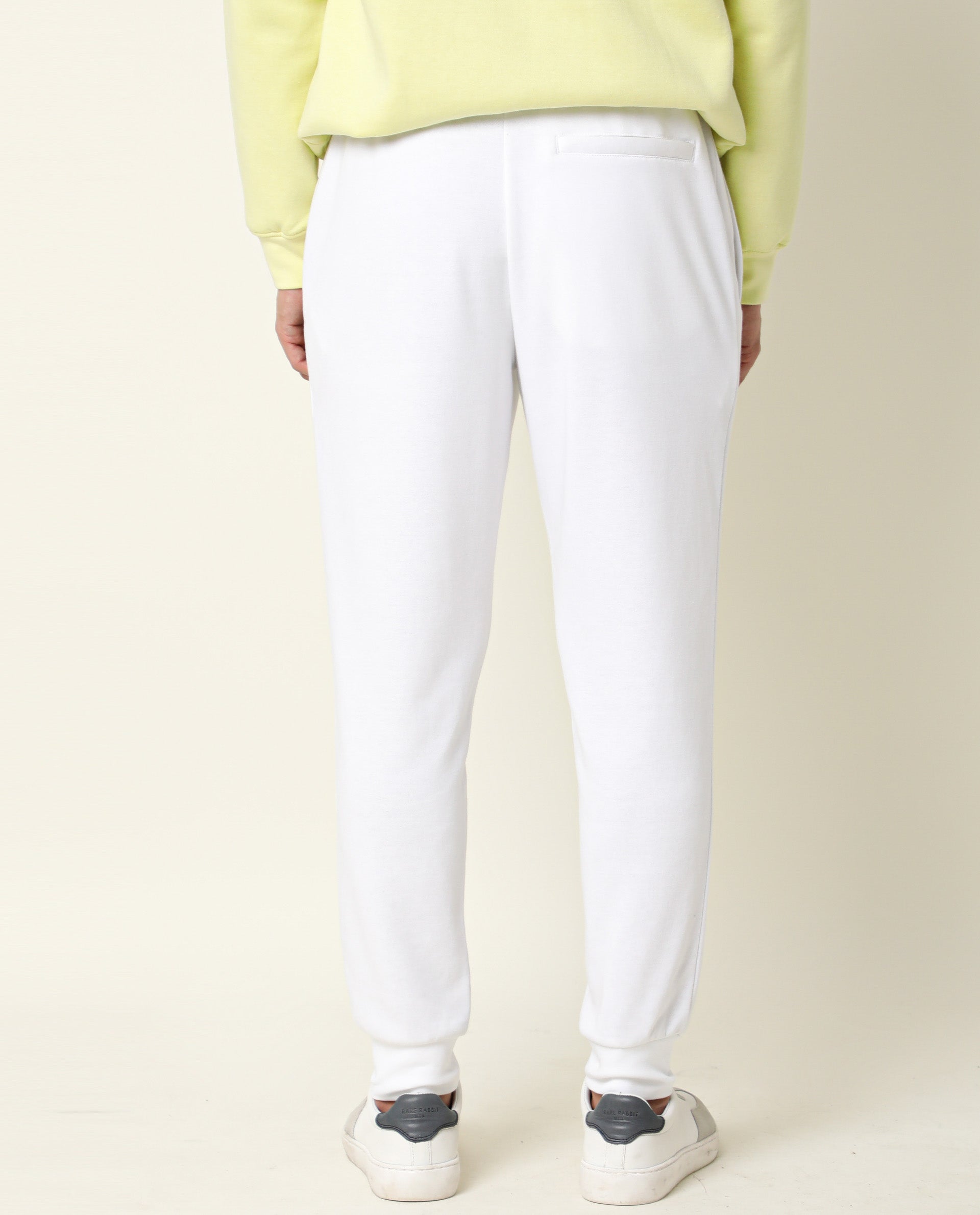 Rare Rabbit Men's Titan White Slim Fit Mid Rise Knitted Track Pant