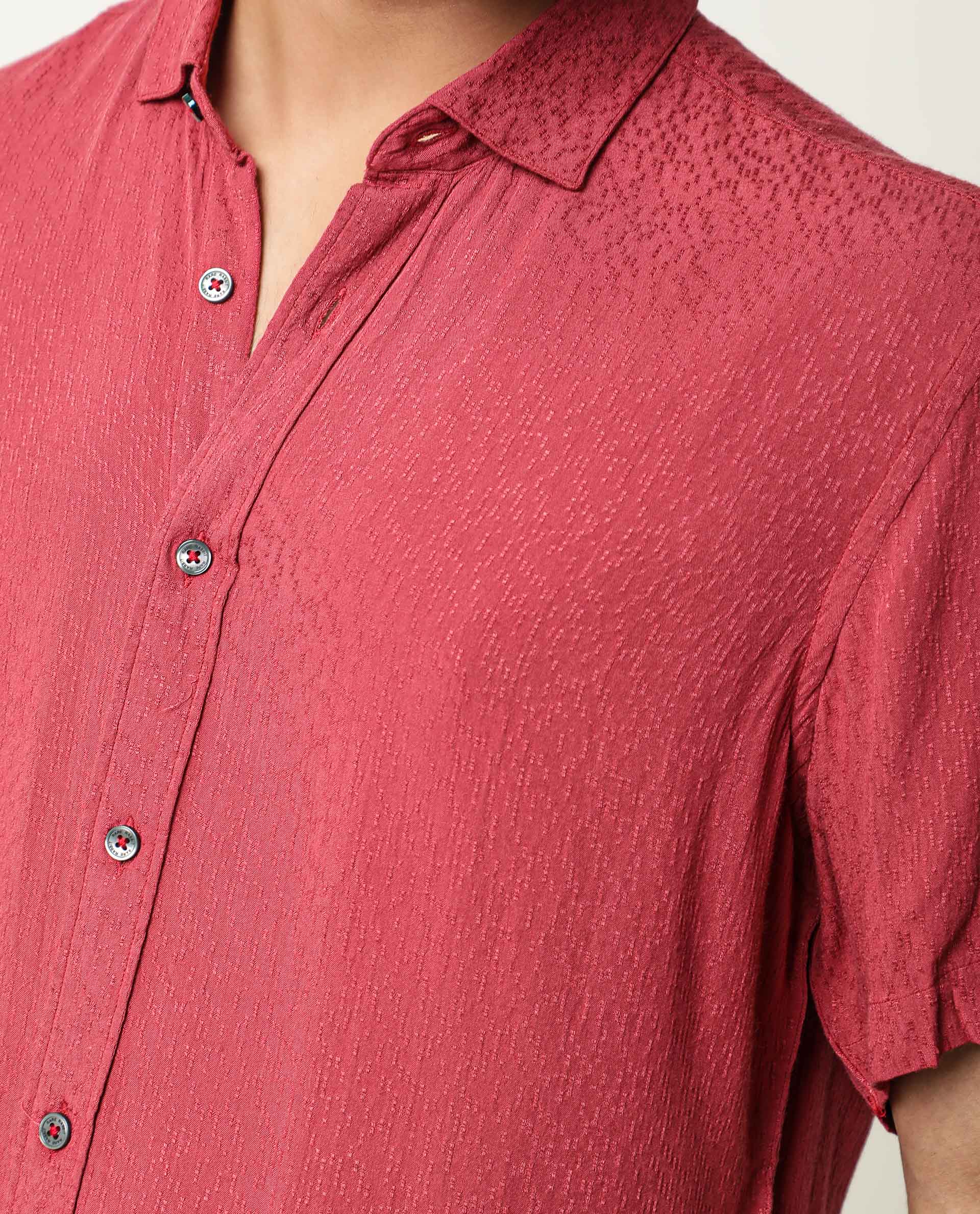 RARE RABBIT MENS JENNY RED SHIRT RAYON FABRIC SLIM FIT COLLAR COLLAR Short Sleeve
