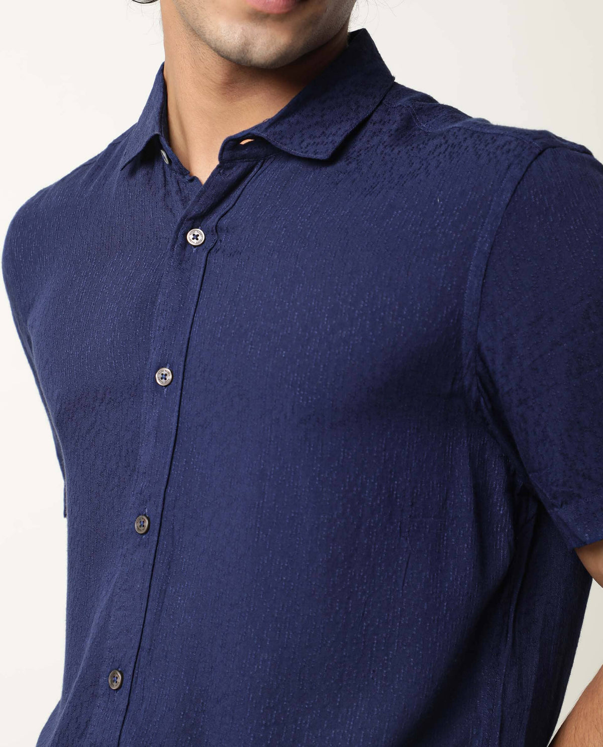 RARE RABBIT MENS JENNY NAVY SHIRT RAYON FABRIC SLIM FIT COLLAR COLLAR Short Sleeve