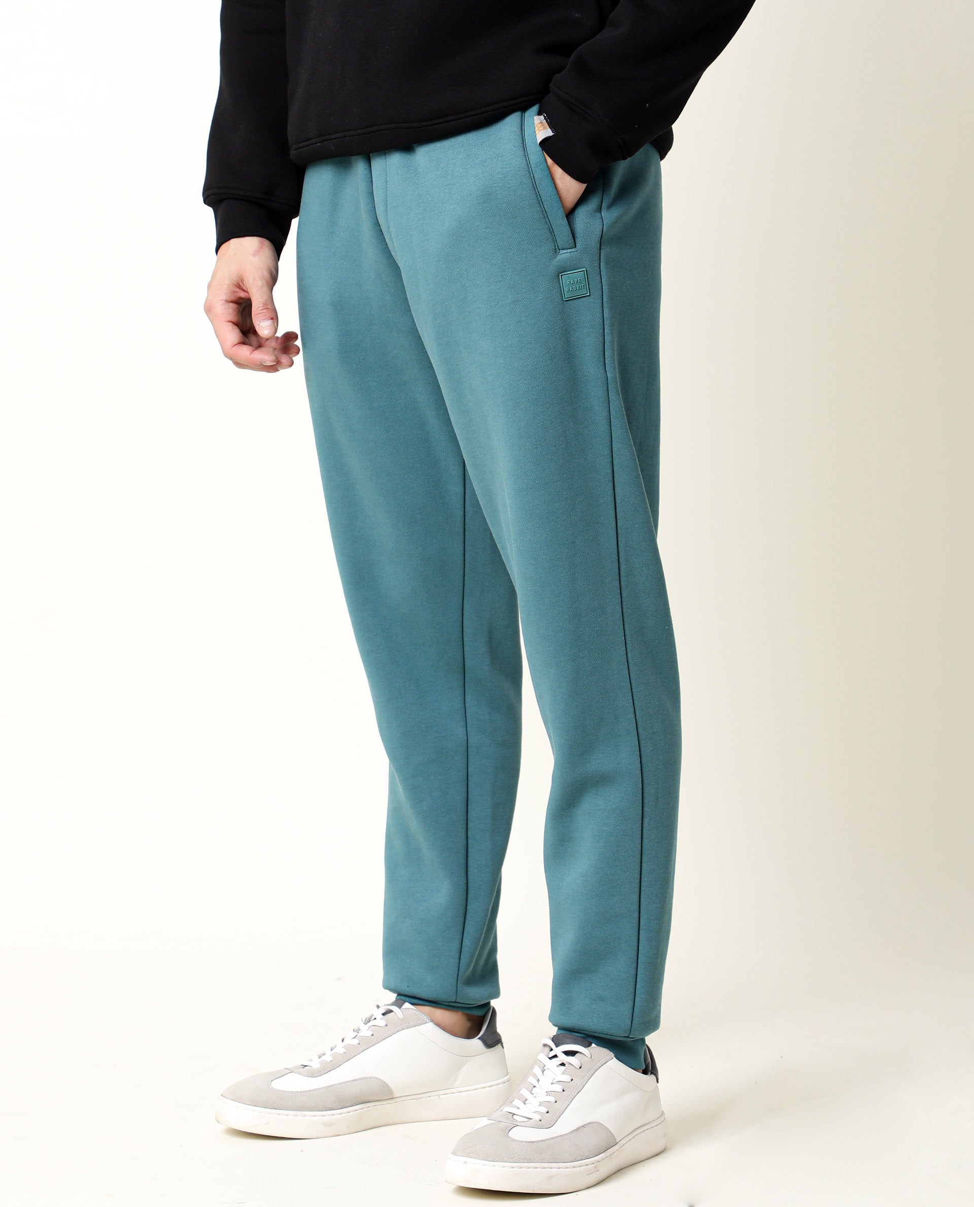 RARE RABBIT MEN'S CHASE PASTEL TURQ TRACK PANT COTTON POLYESTER FABRIC DRAWSTRING SLIM FIT