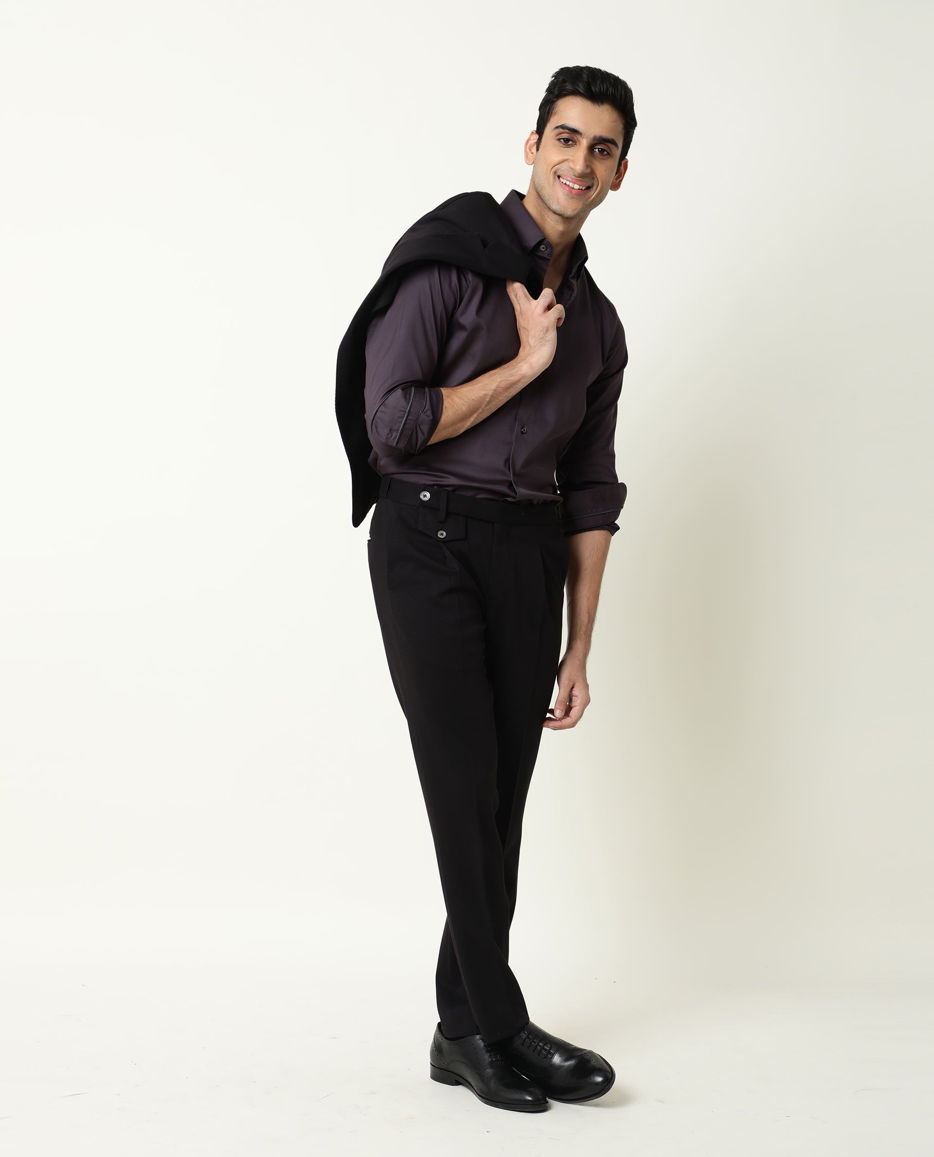 Rare Rabbit Men's Como Purple Satin Fabric Button Down Collar Full Sleeves Solid Formal Shirt