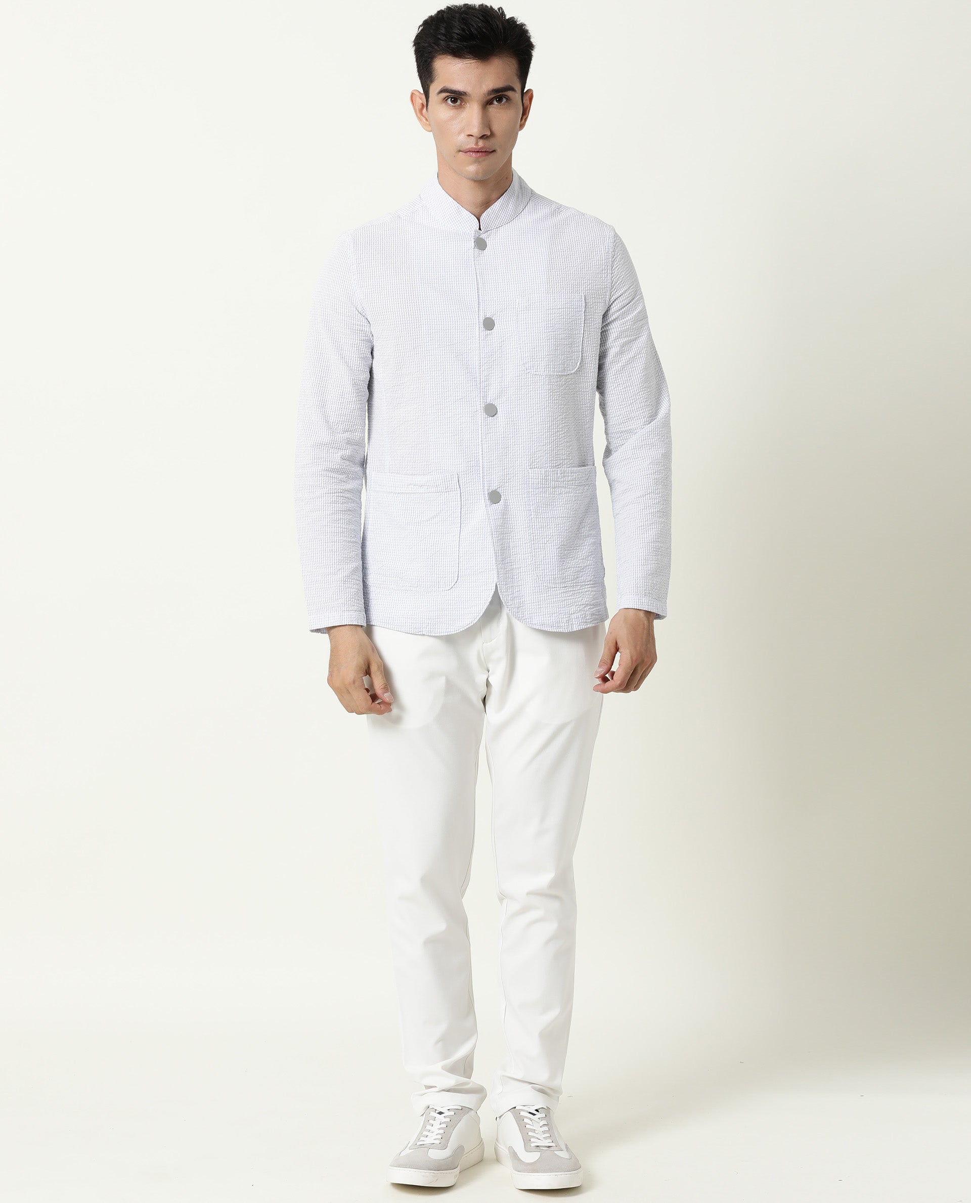 Rare Rabbit Men's Gin Purple Mandarin Collar Checkered Jacket