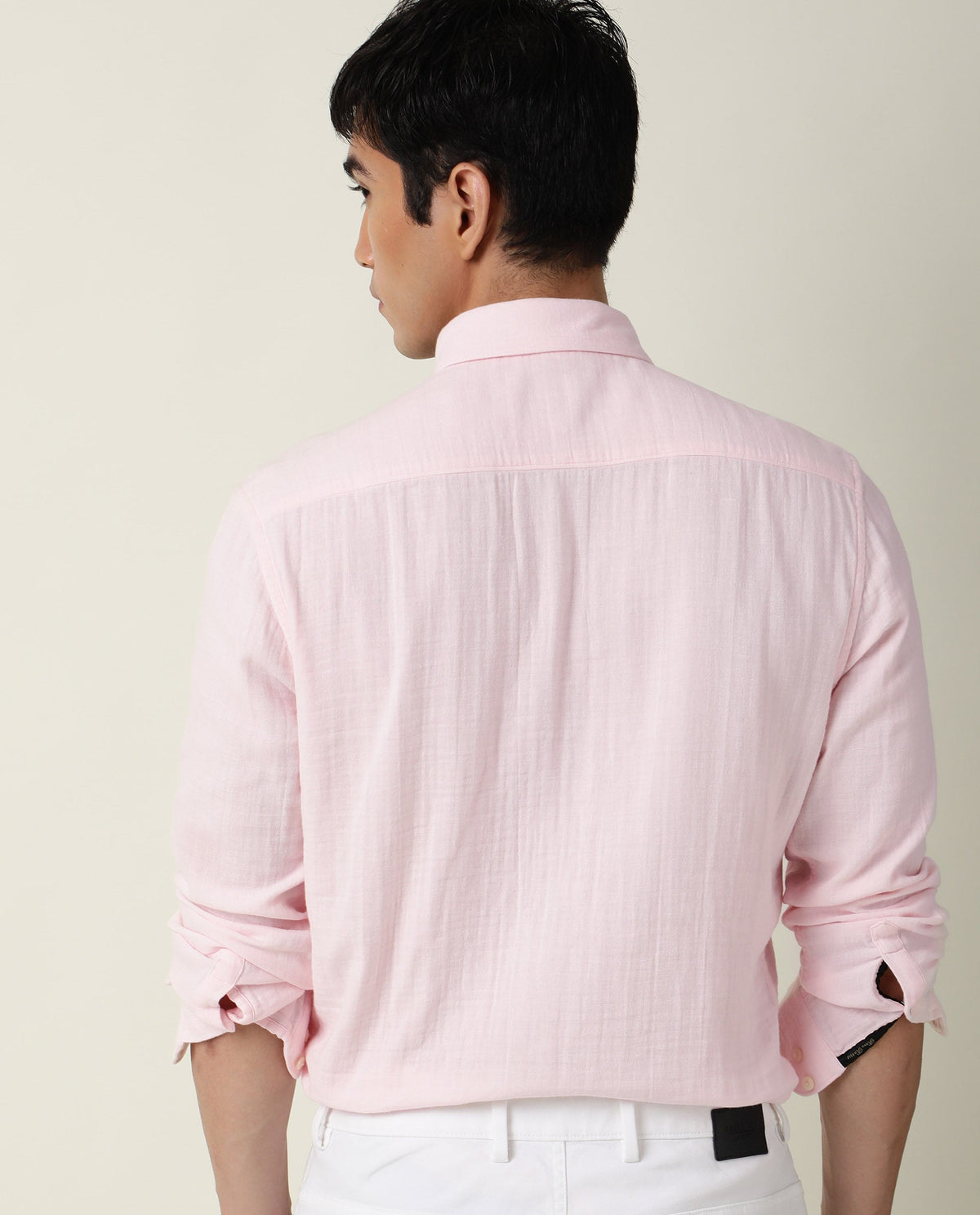Rare Rabbit Men's Layers Light Pink Cotton Double Layer Seer Sucker Fabric Full Sleeves Solid Shirt