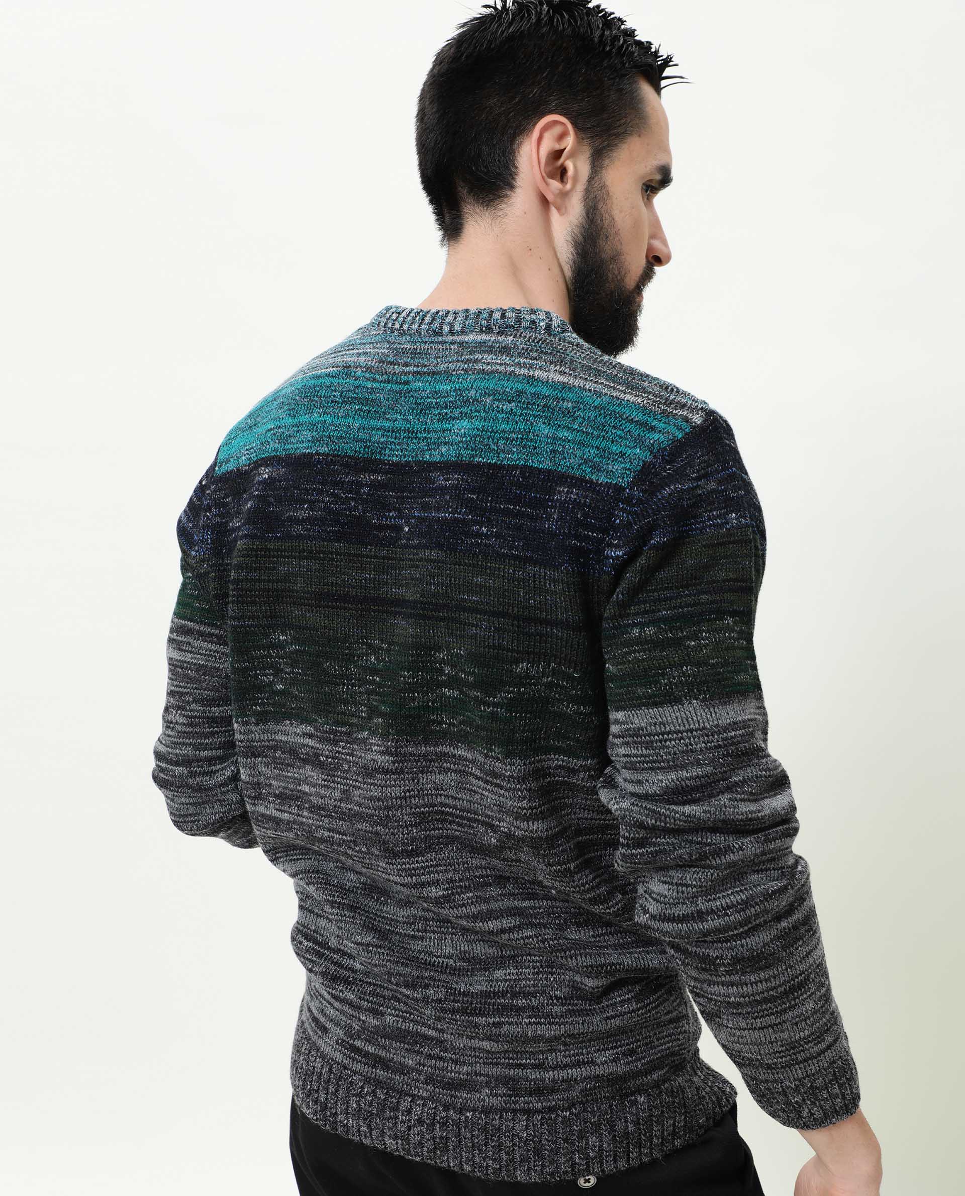 Rare Rabbit Men'S Grindle Green Pullover Acrylic Fabric Round Neck Full Sleeves Slim Fit