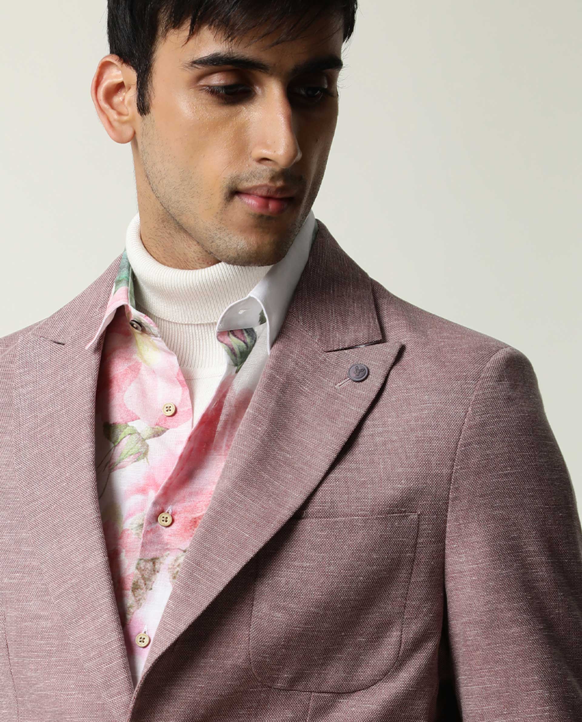 Rare Rabbit Men's Dexit Primary Maroon Polyester Viscose Fabric Peak Lapel Single Breasted Tailored Fit Textured Blazer