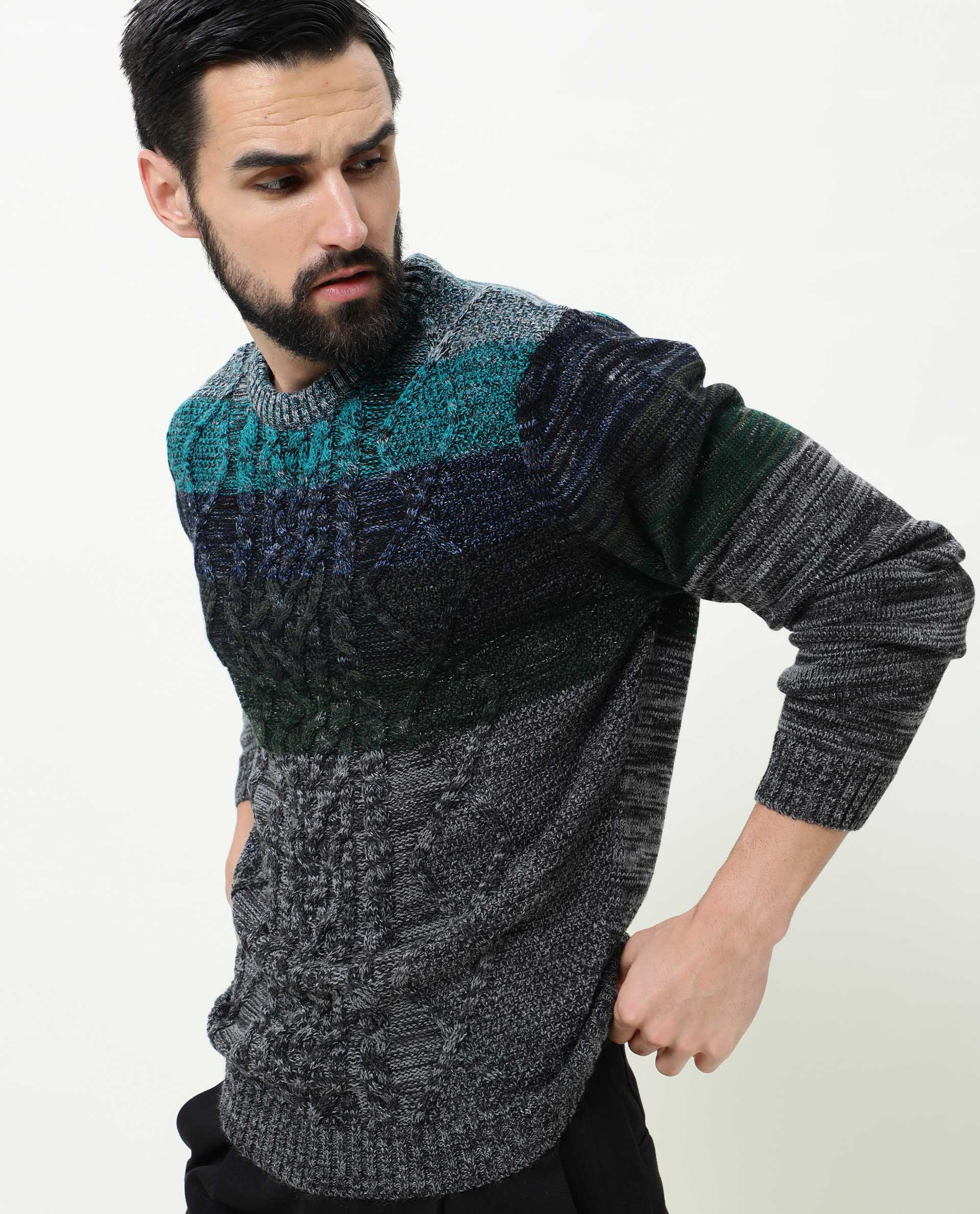 Pull&Bear pacific chunky knit sweater in blue