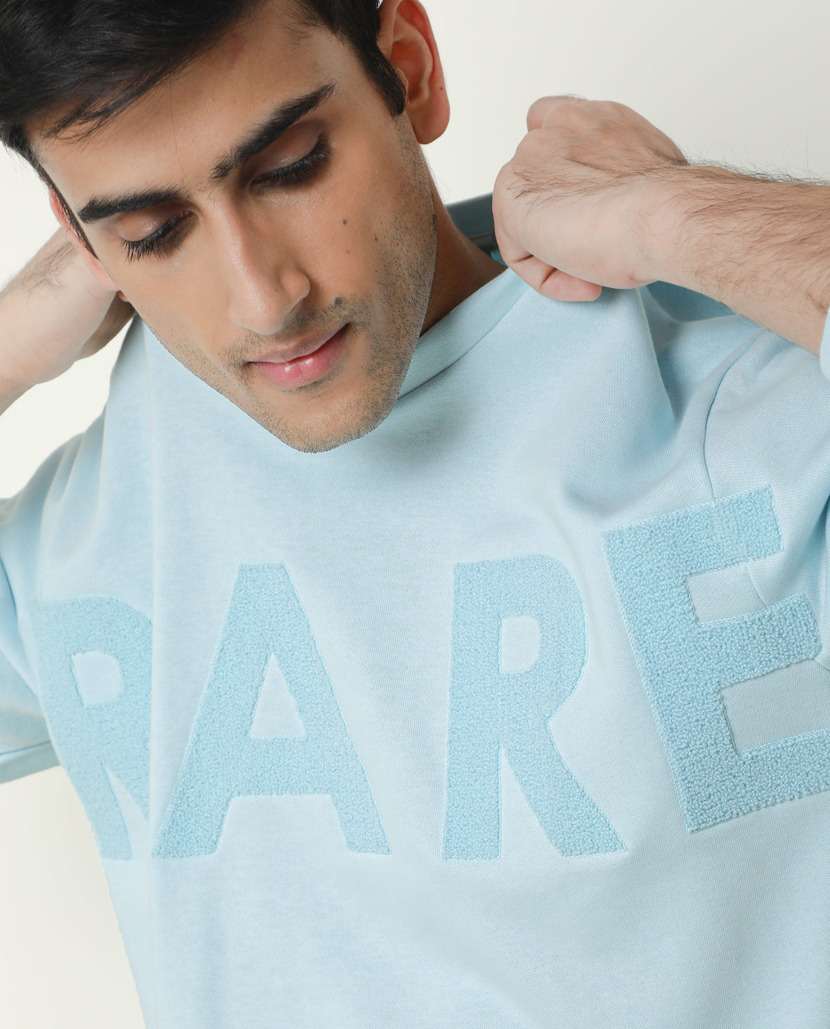 RARE RABBIT MEN'S NORMAN PASTEL BLUE SWEATSHIRT COTTON POLYESTER FABRIC CREW NECK FULL SLEEVES SLIM FIT