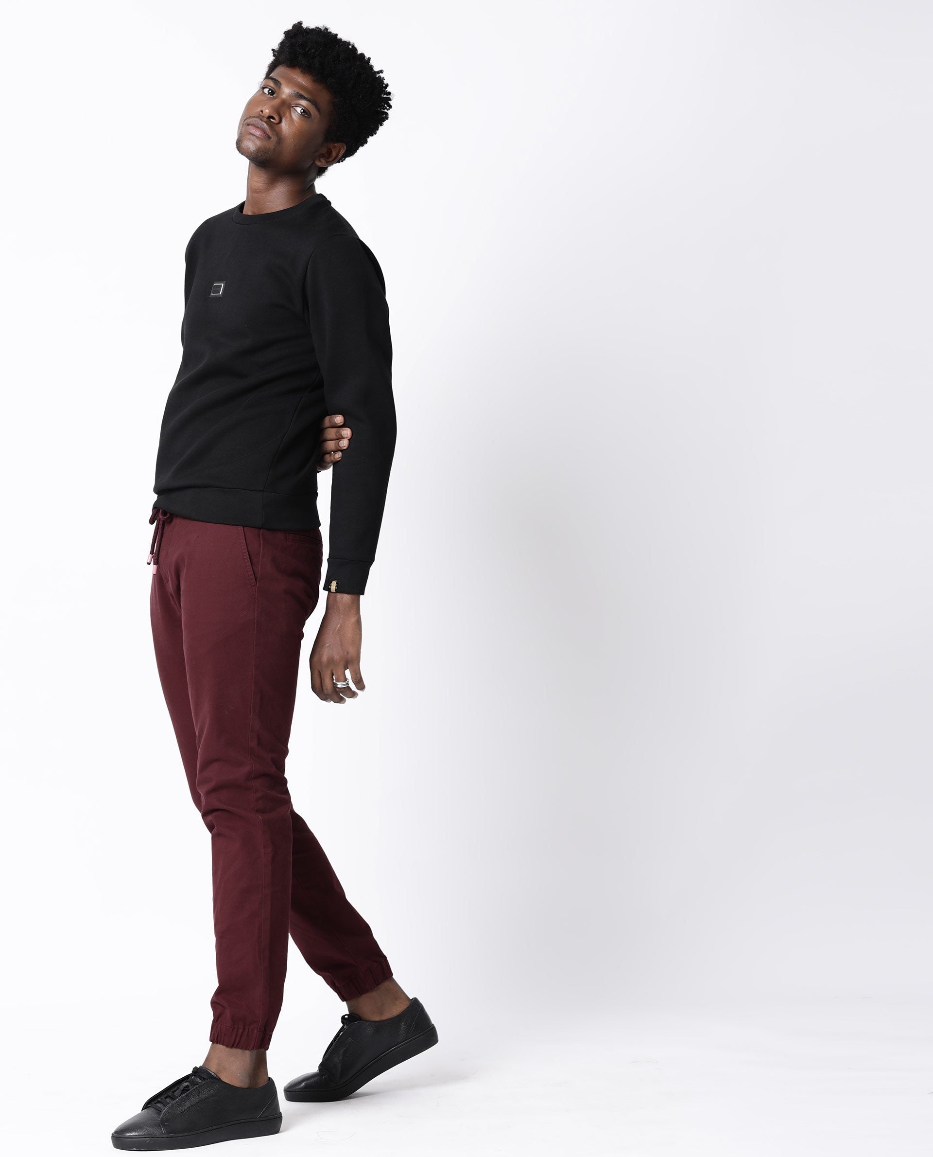 Rare Rabbit Tayla Primary Black Sweatshirt Cotton Poly Fabric Full Sleeve Crew Neck Slim Fit