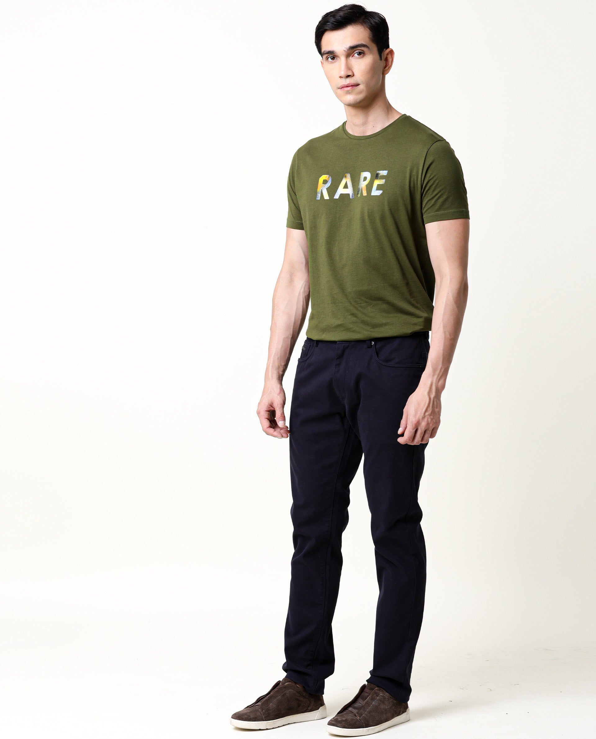 Rare Rabbit Men's Gavin Green Crew Neck HD Graphic Print Branded Half Sleeves T-Shirt