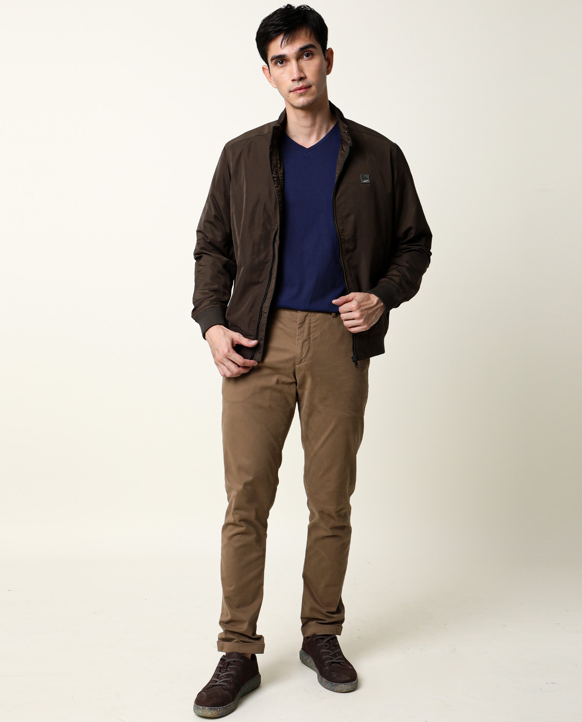 Rare Rabbit Men's Entre-2 Navy Cotton Fabric V-Neck Half Sleeves Regular Fit Solid T-Shirt