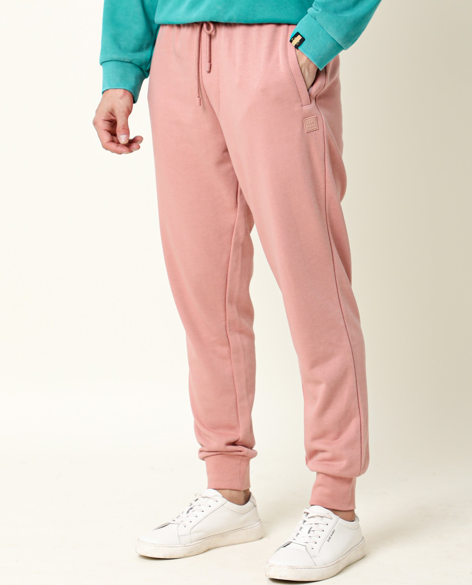 Rare Rabbit Men's Titan Pink Cotton Polyester Fabric Drawstring Relaxed Fit Knitted Track Pant