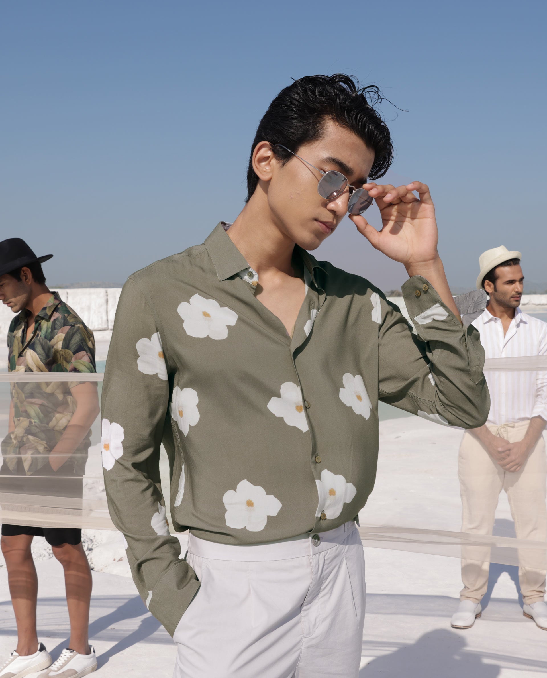 Rare Rabbit Men's Norton Brown Cotton Fabric Floral Print Full Sleeves Shirt