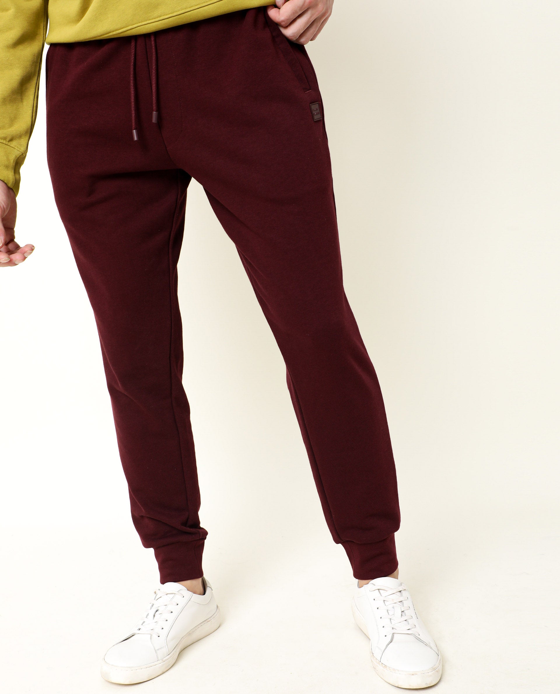 Rare Rabbit Men's Titan Maroon Cotton Plain Regular Fit Track Pant