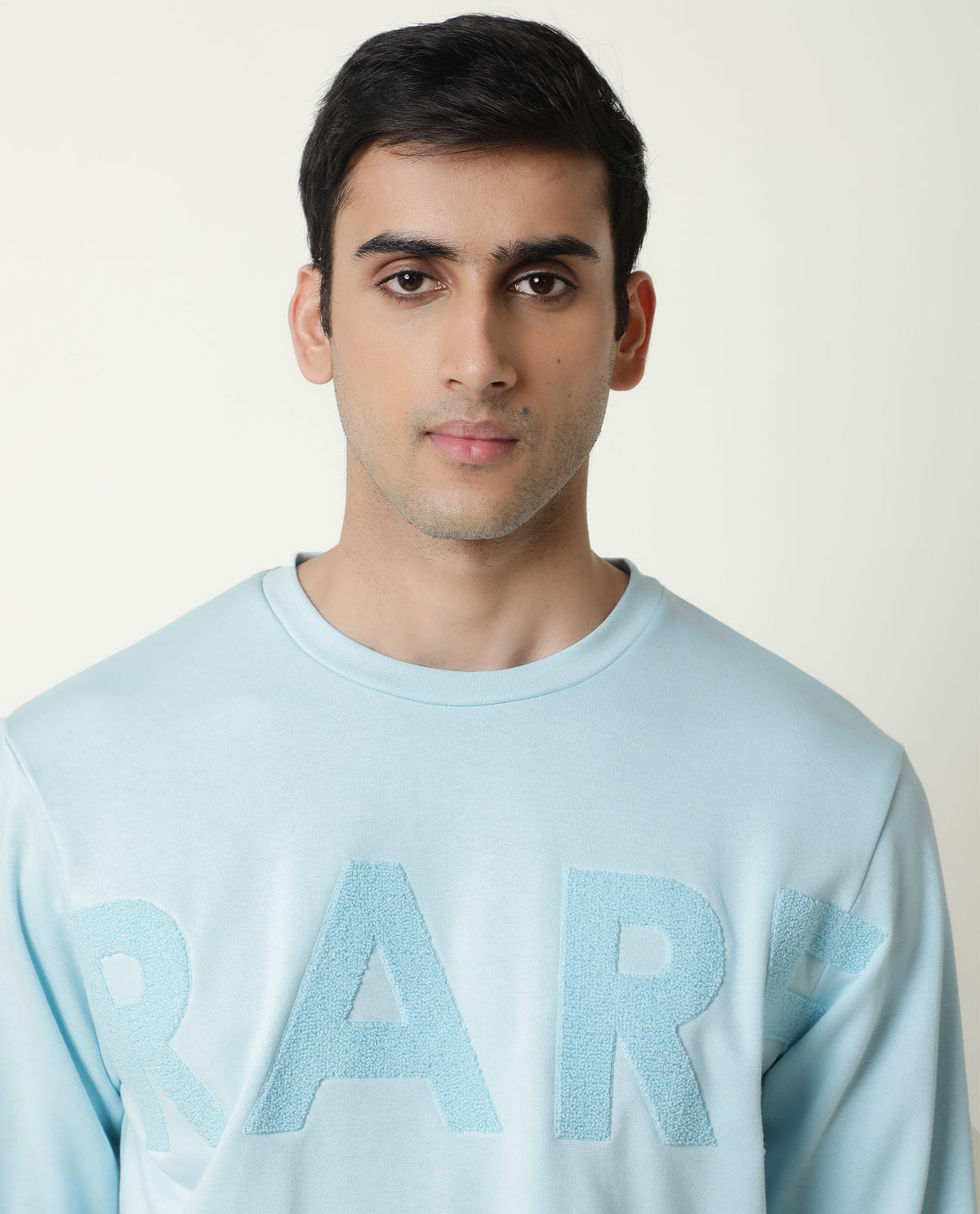 RARE RABBIT MEN'S NORMAN PASTEL BLUE SWEATSHIRT COTTON POLYESTER FABRIC CREW NECK FULL SLEEVES SLIM FIT