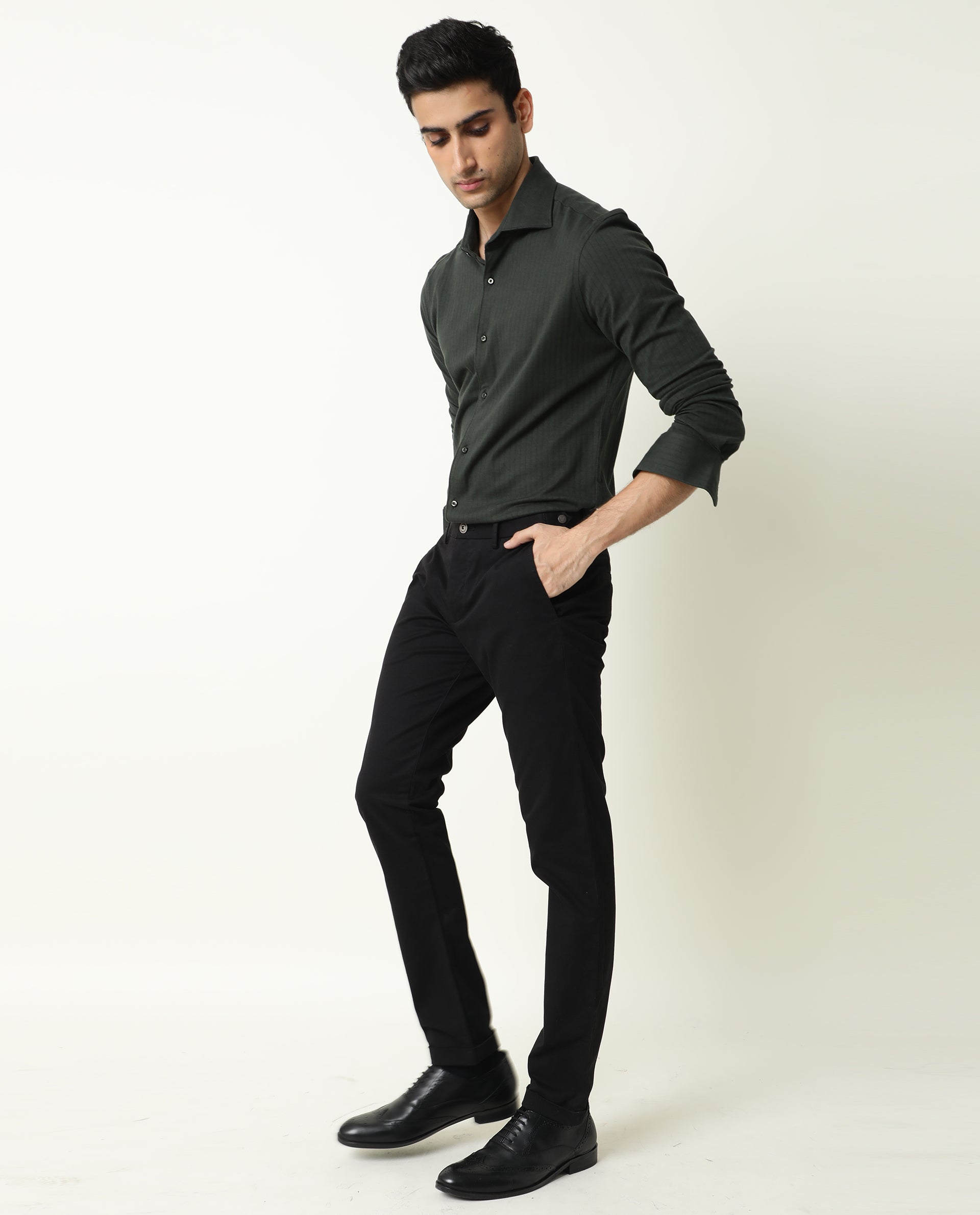 Men's Shirt Dark Green Double Line Checked - Sanjay Textile Store