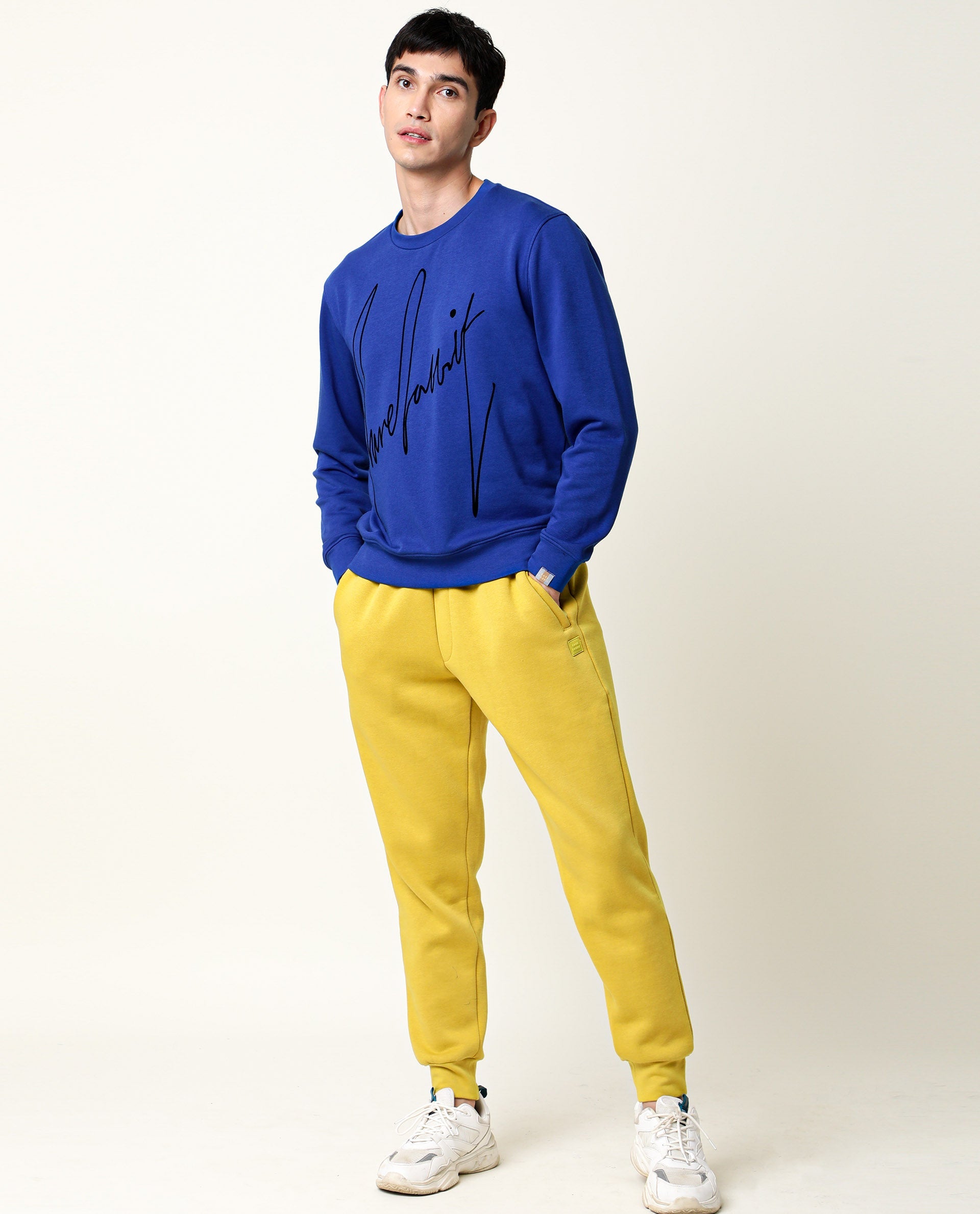 Rare Rabbit Men's Chase Mustard Cotton Polyester Fabric Slim Fit Mid Rise Track Pant