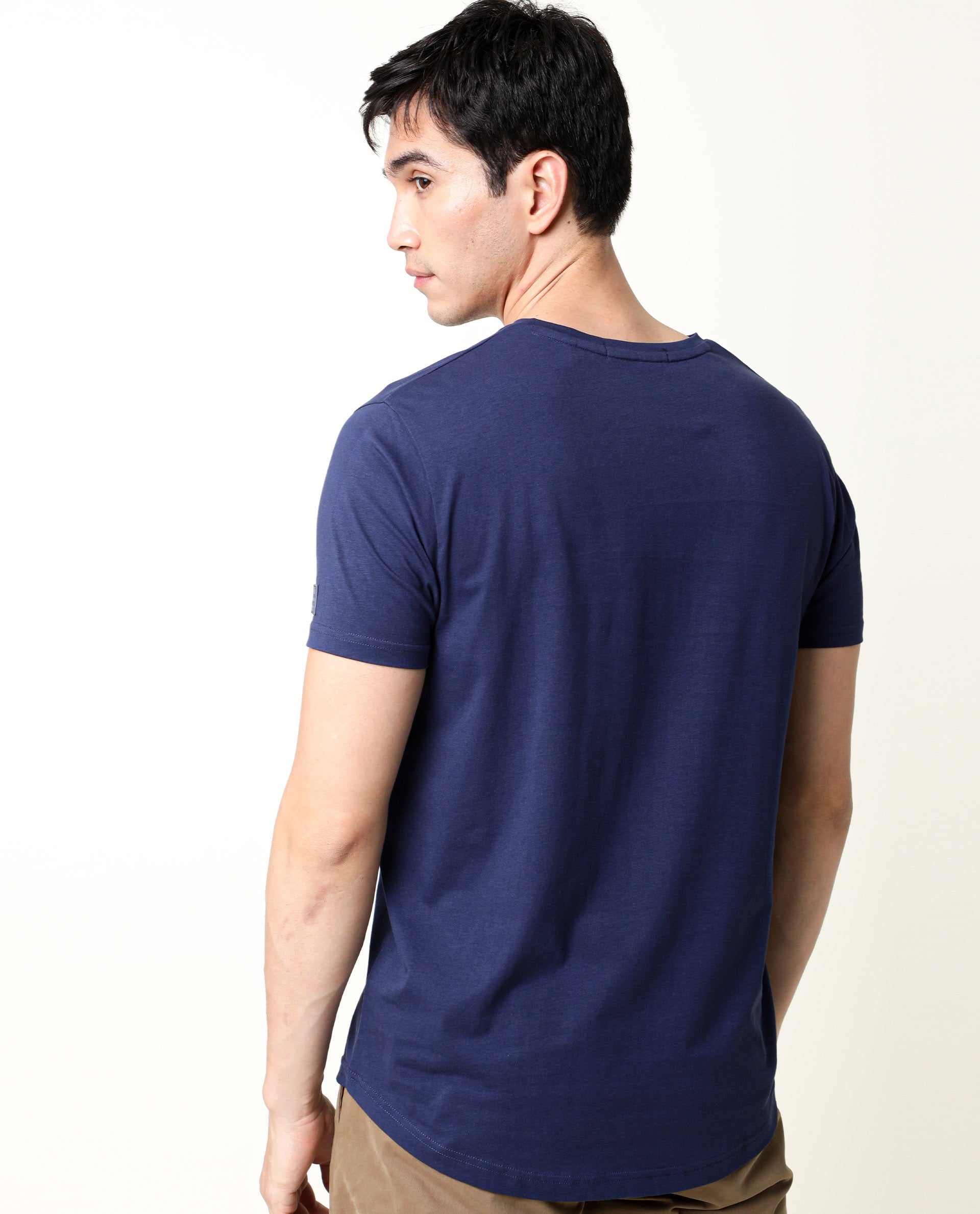 Rare Rabbit Men's Entre-2 Navy Cotton Fabric V-Neck Half Sleeves Regular Fit Solid T-Shirt