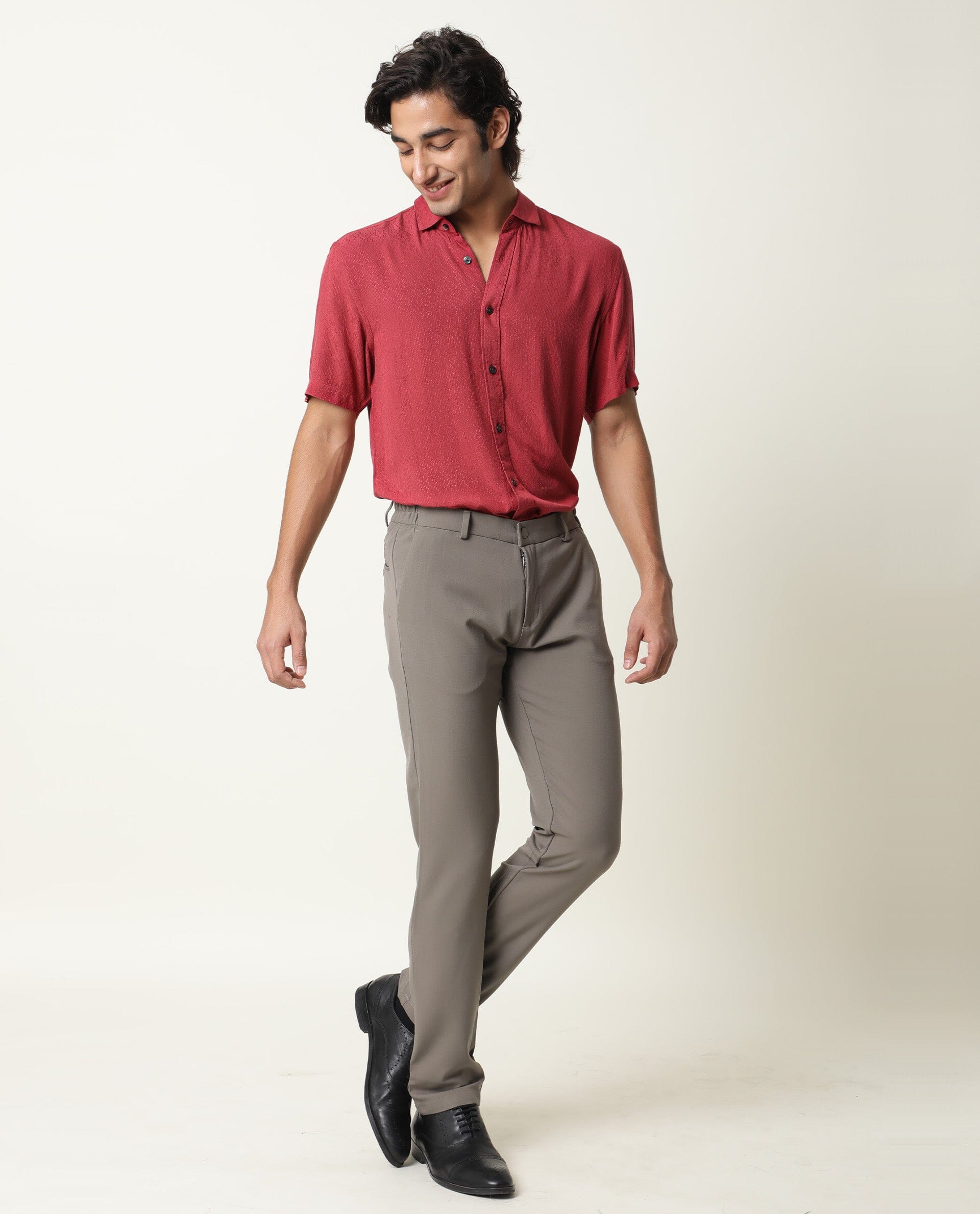 RARE RABBIT MENS JENNY RED SHIRT RAYON FABRIC SLIM FIT COLLAR COLLAR Short Sleeve