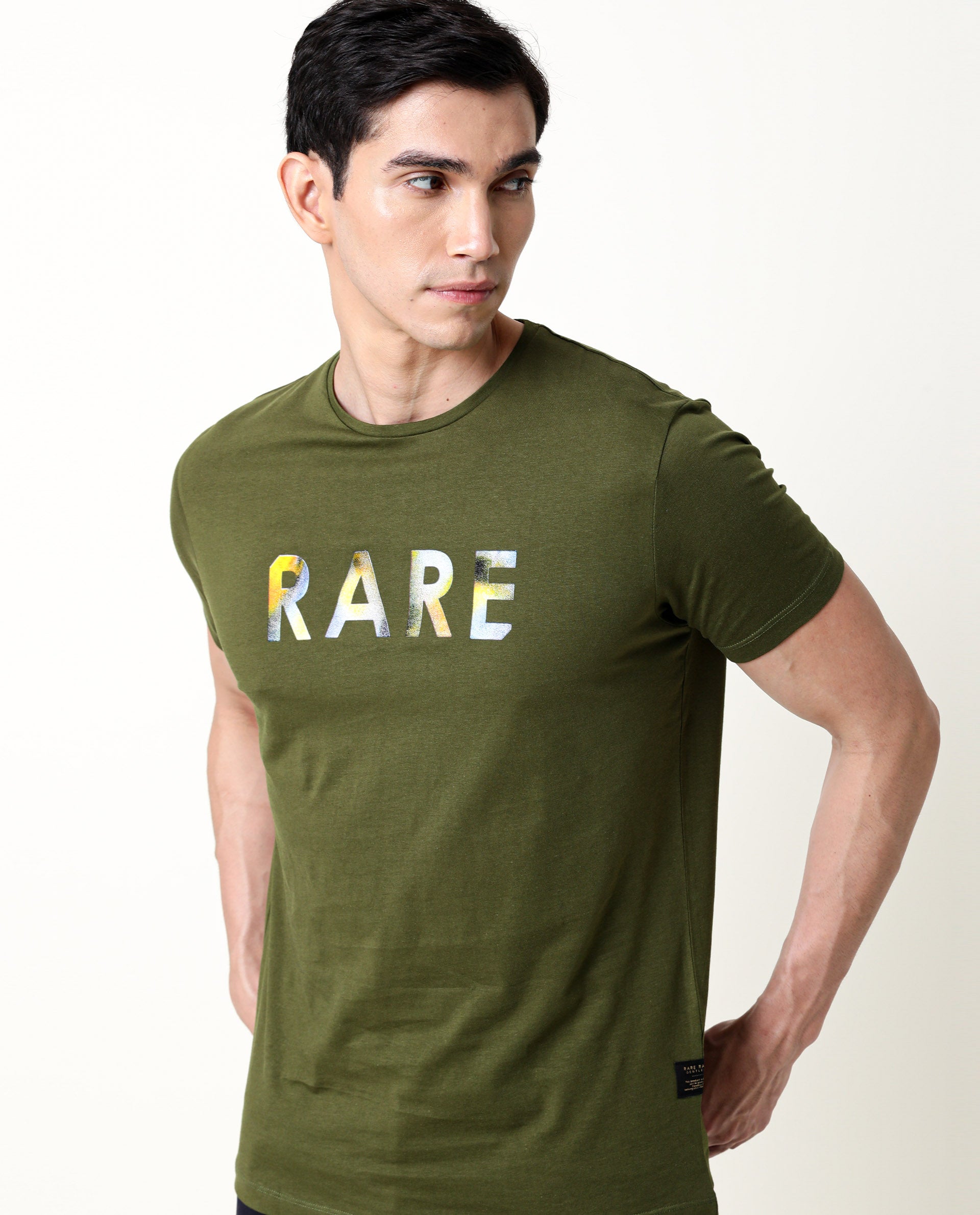 Rare Rabbit Men's Gavin Green Crew Neck HD Graphic Print Branded Half Sleeves T-Shirt