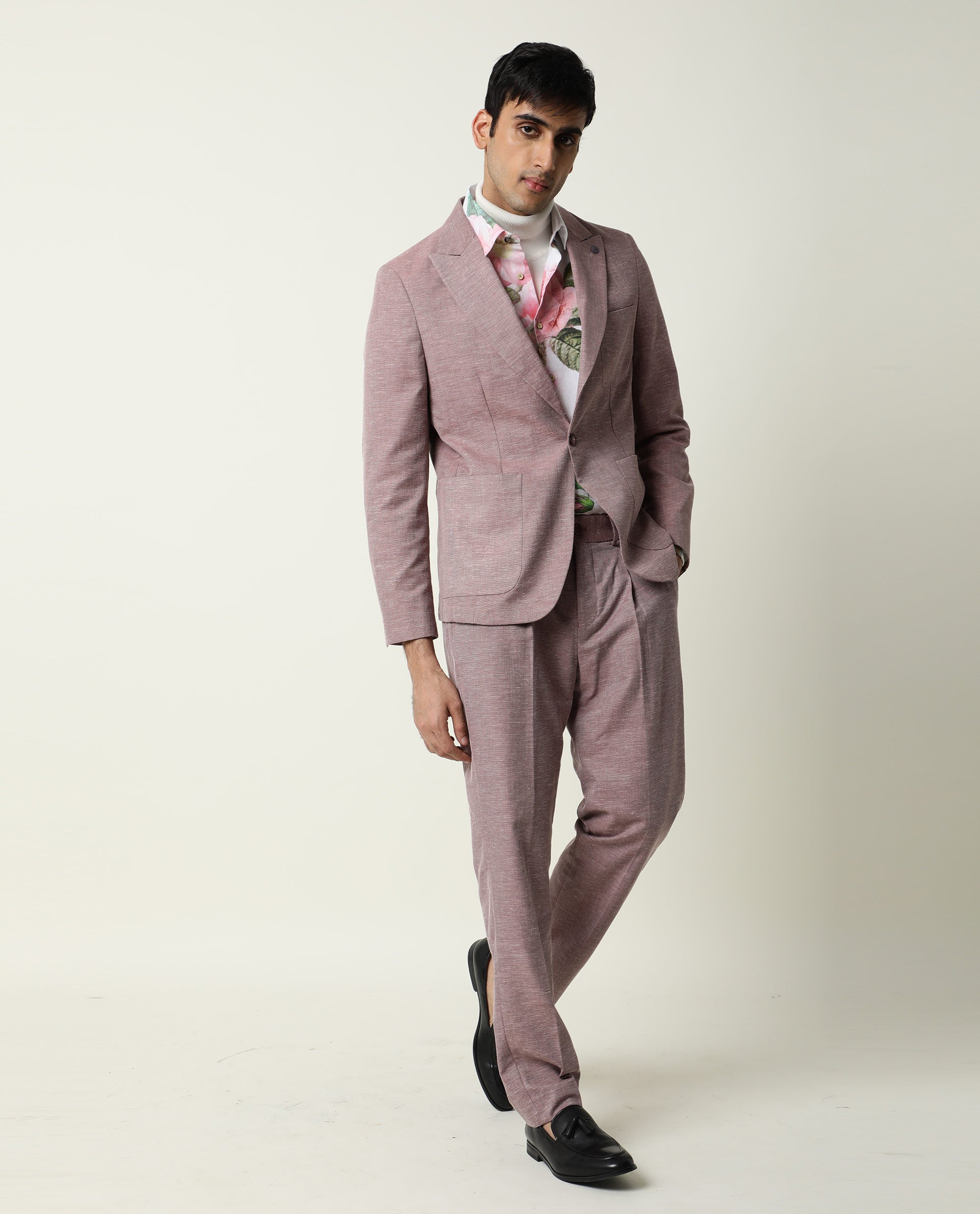 Rare Rabbit Men's Dexit Primary Maroon Polyester Viscose Fabric Peak Lapel Single Breasted Tailored Fit Textured Blazer