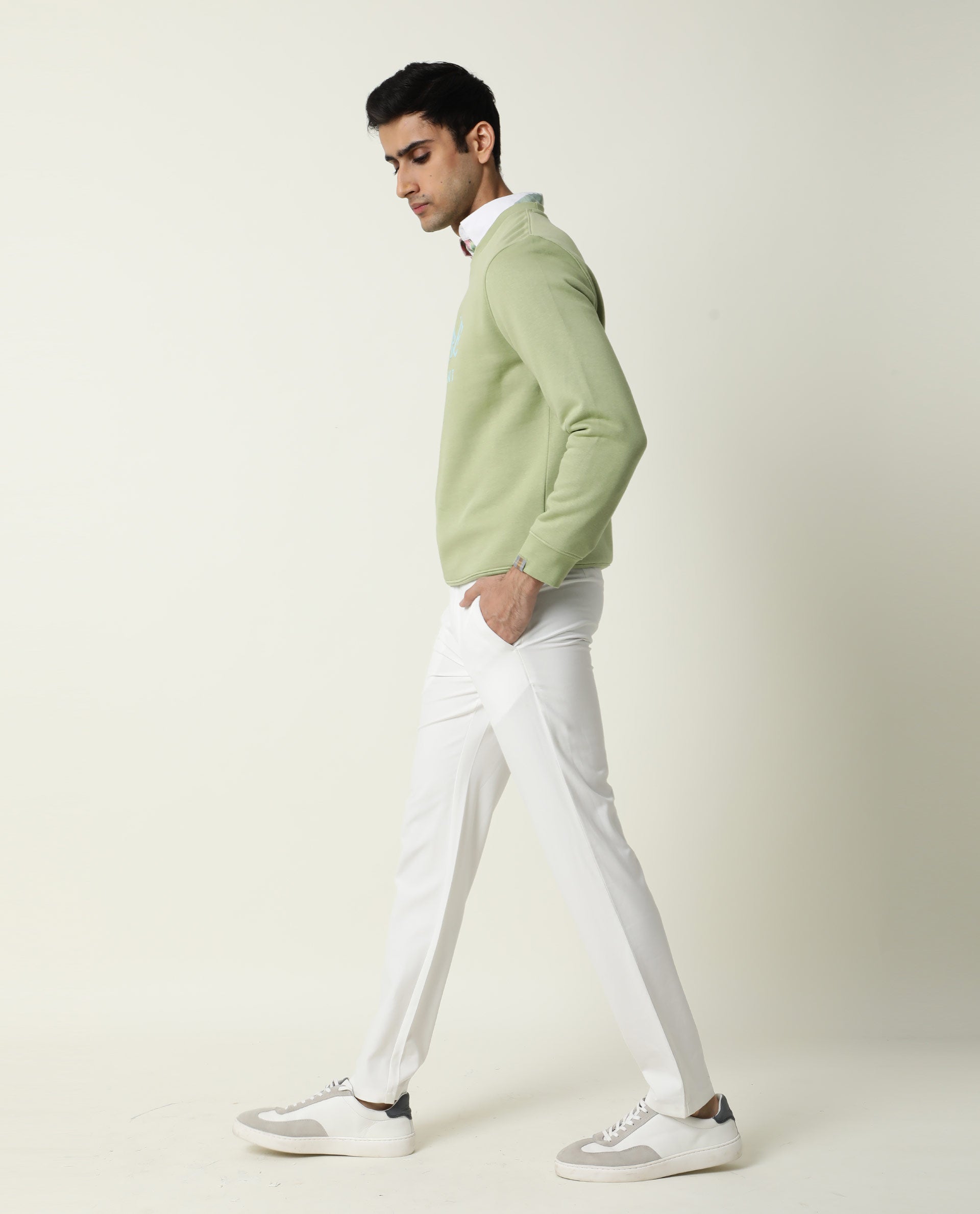 Rare Rabbit Men's Raven Pastel Green Cotton Polyester Fabric Full Sleeves Graphic Print Knit Sweatshirt