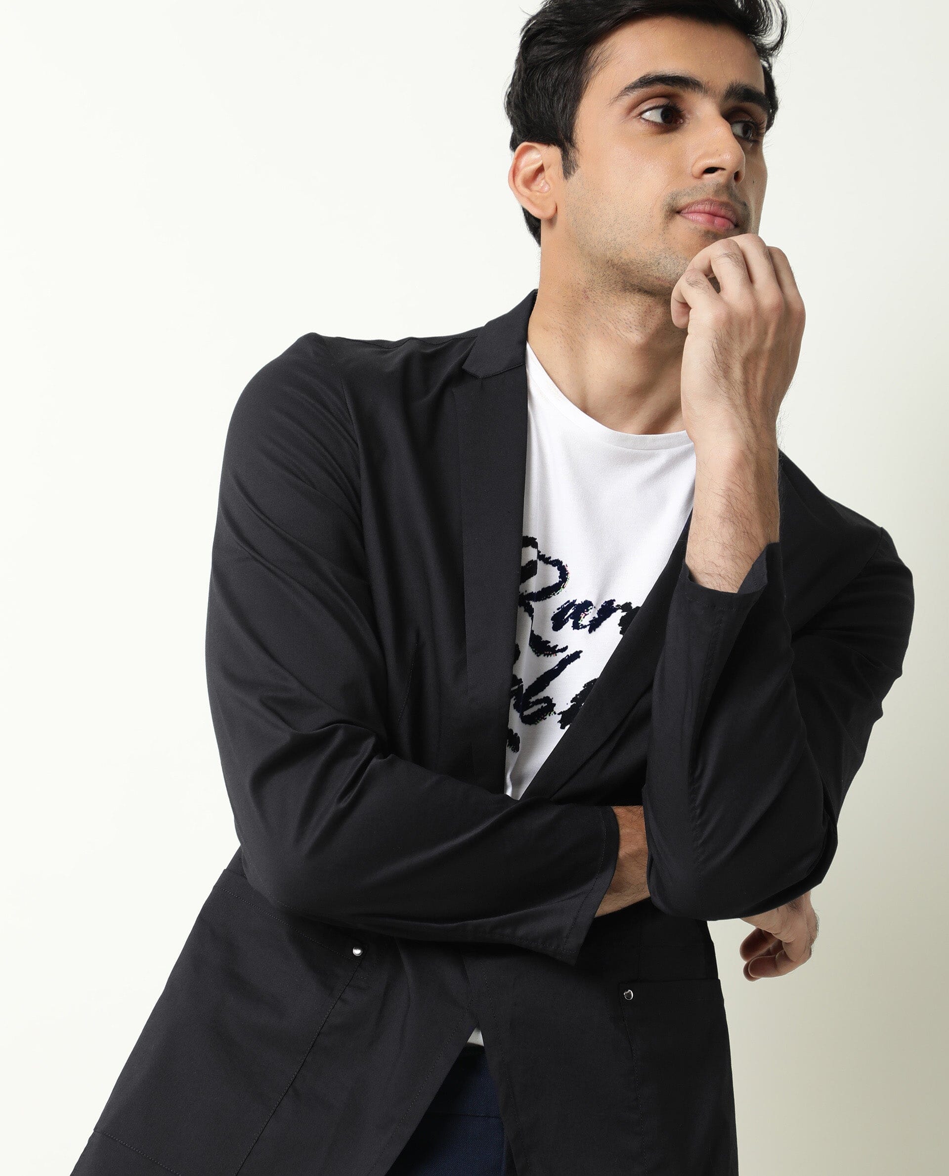 Rare Rabbit Men's Glaze Black Viscose Plain Regular Fit Full Sleeve La