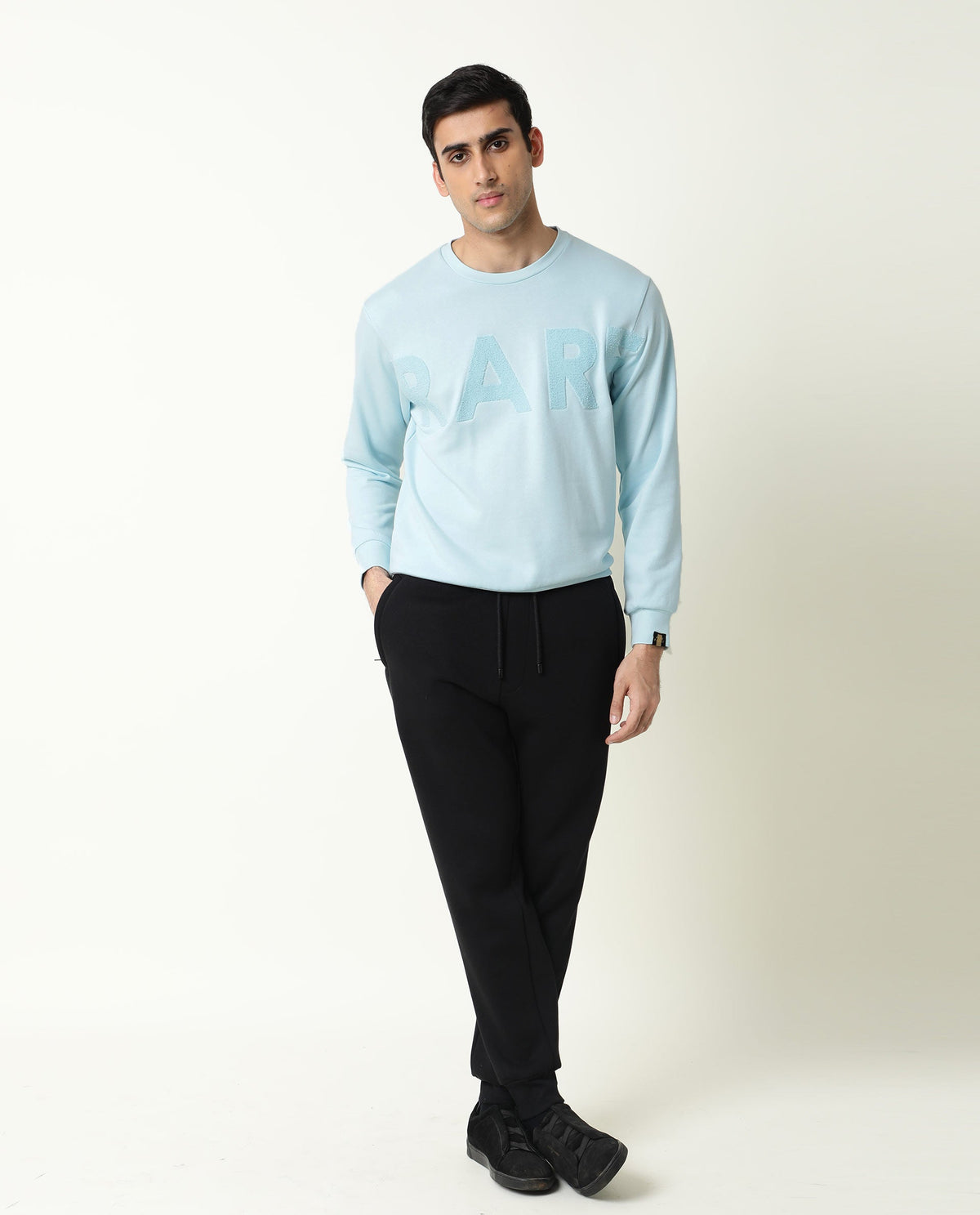 RARE RABBIT MEN'S NORMAN PASTEL BLUE SWEATSHIRT COTTON POLYESTER FABRIC CREW NECK FULL SLEEVES SLIM FIT