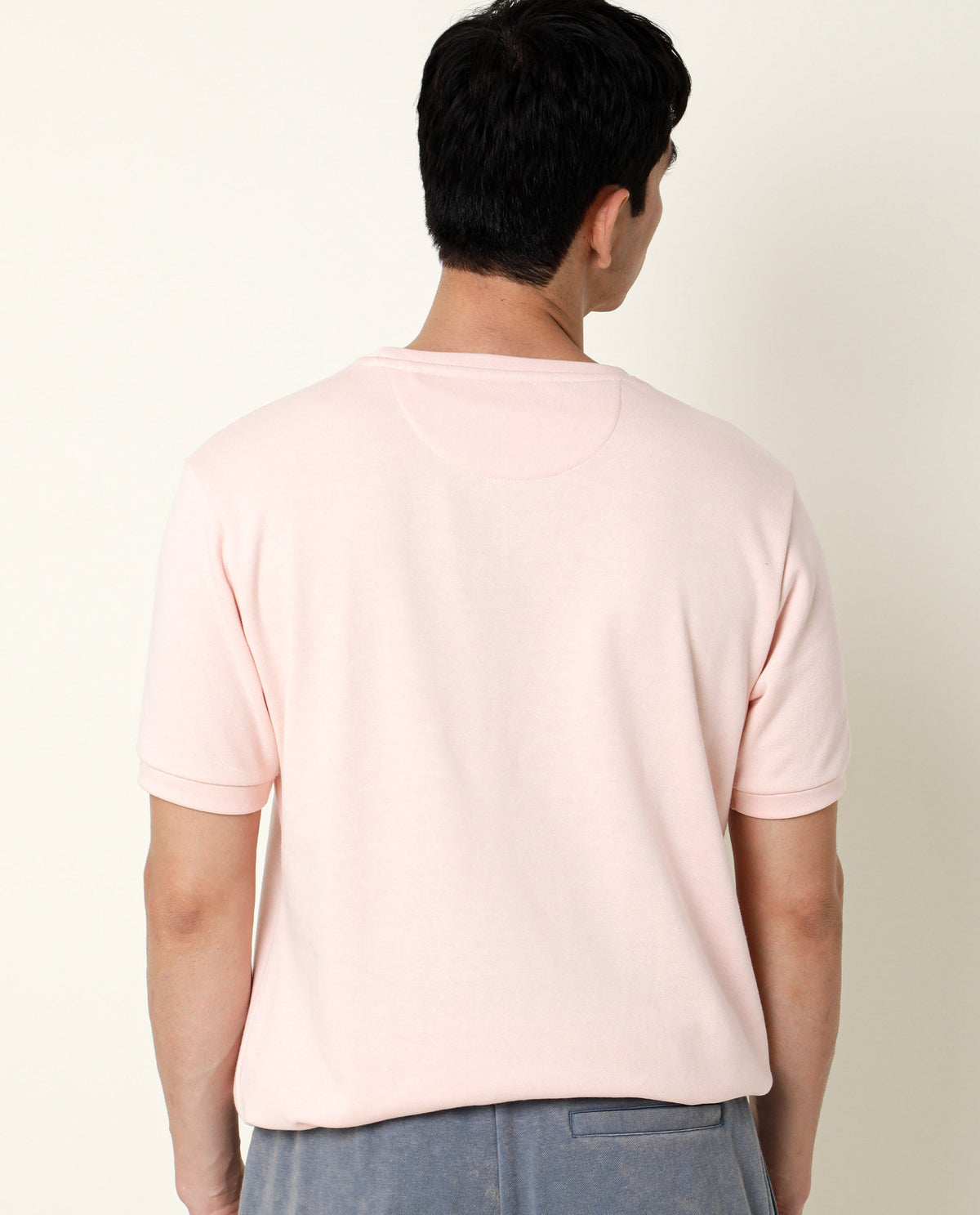 RARE RABBIT MEN'S NOR PEACH SWEATSHIRT COTTON POLYESTER FABRIC CREW NECK HALF SLEEVES SLIM FIT