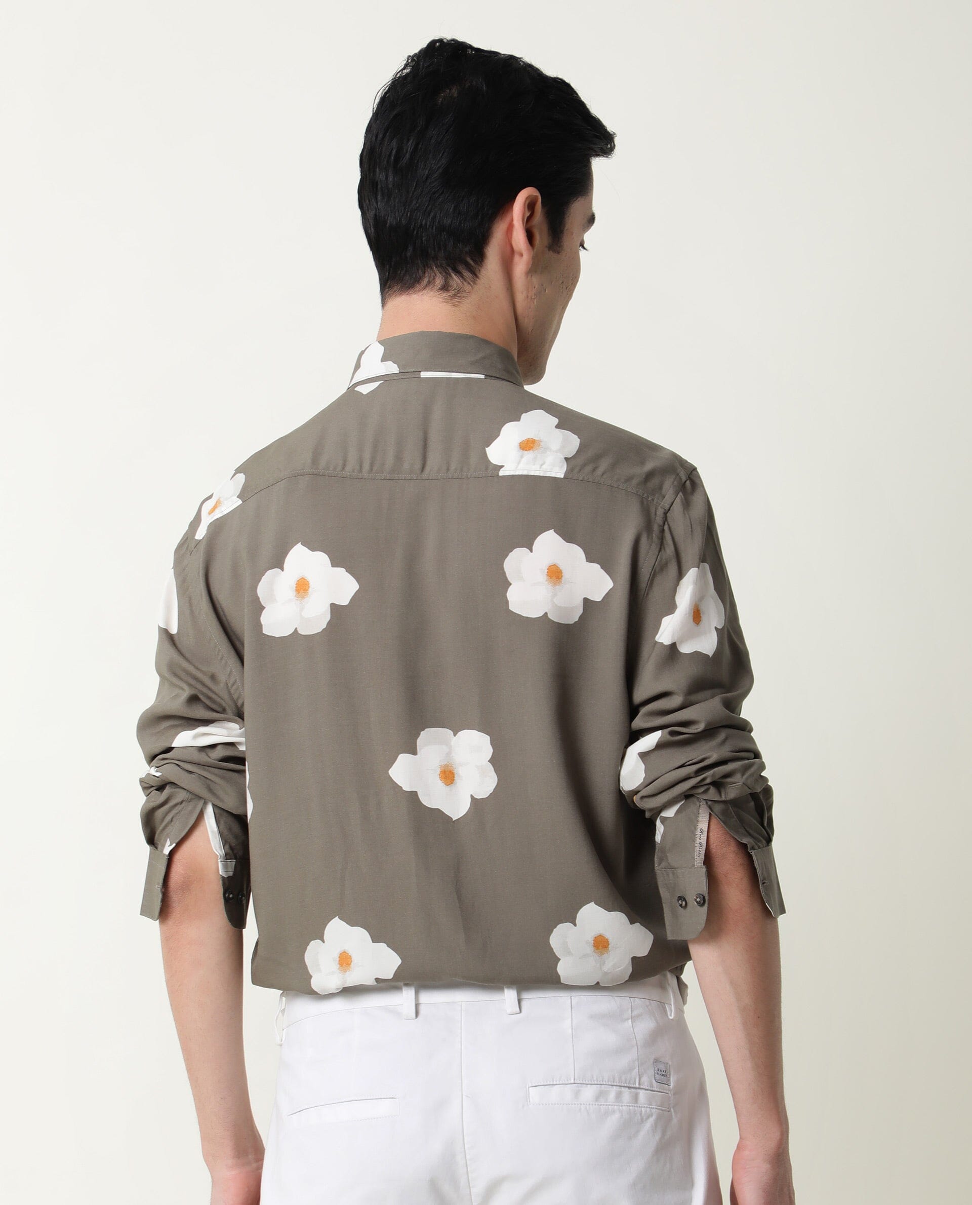 Rare Rabbit Men's Norton Brown Cotton Fabric Floral Print Full Sleeves Shirt