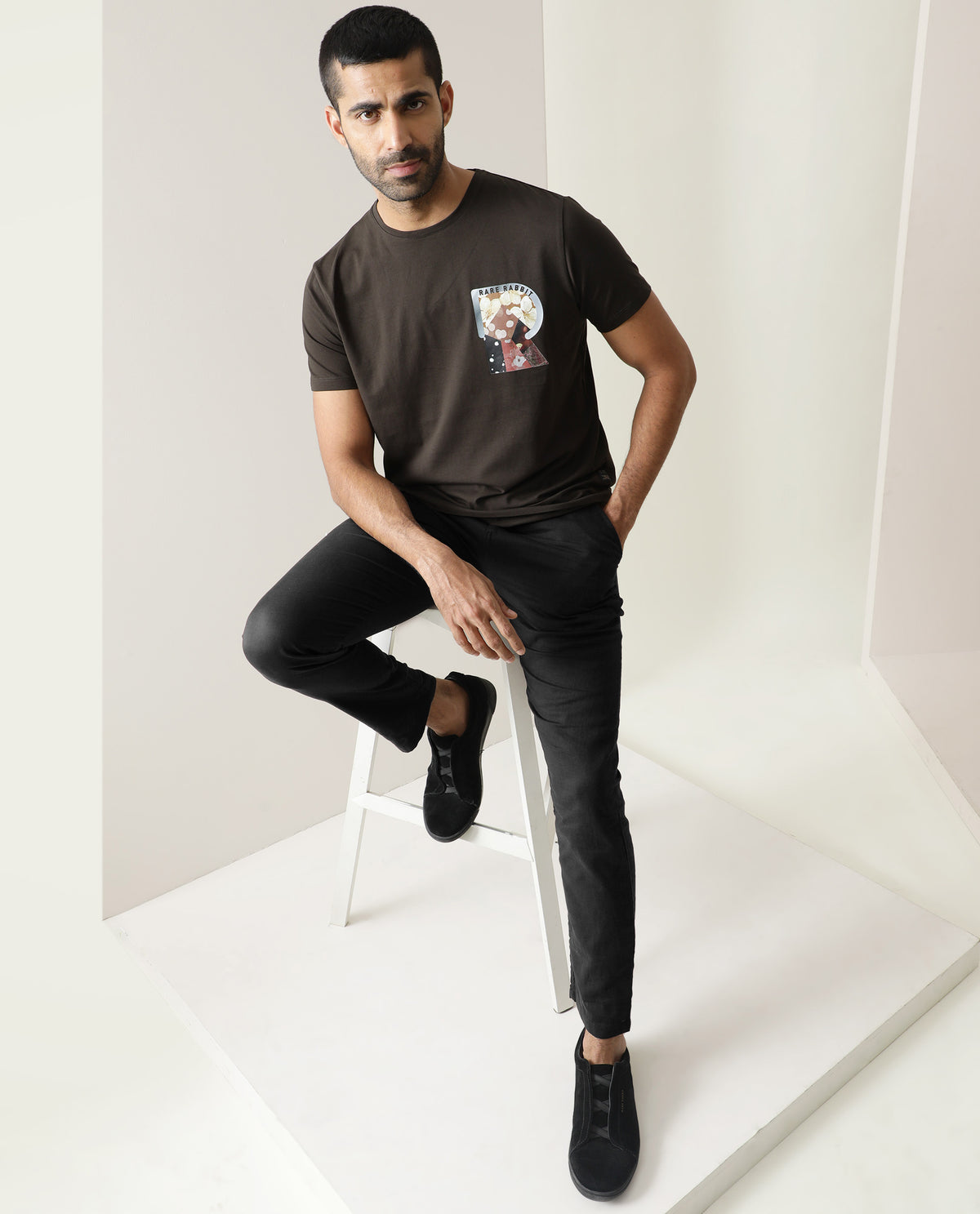 Rare Rabbit Men's Pastor Black Solid Mid-Rise With Drawstring And Elastic Waistband Regular Fit Trouser
