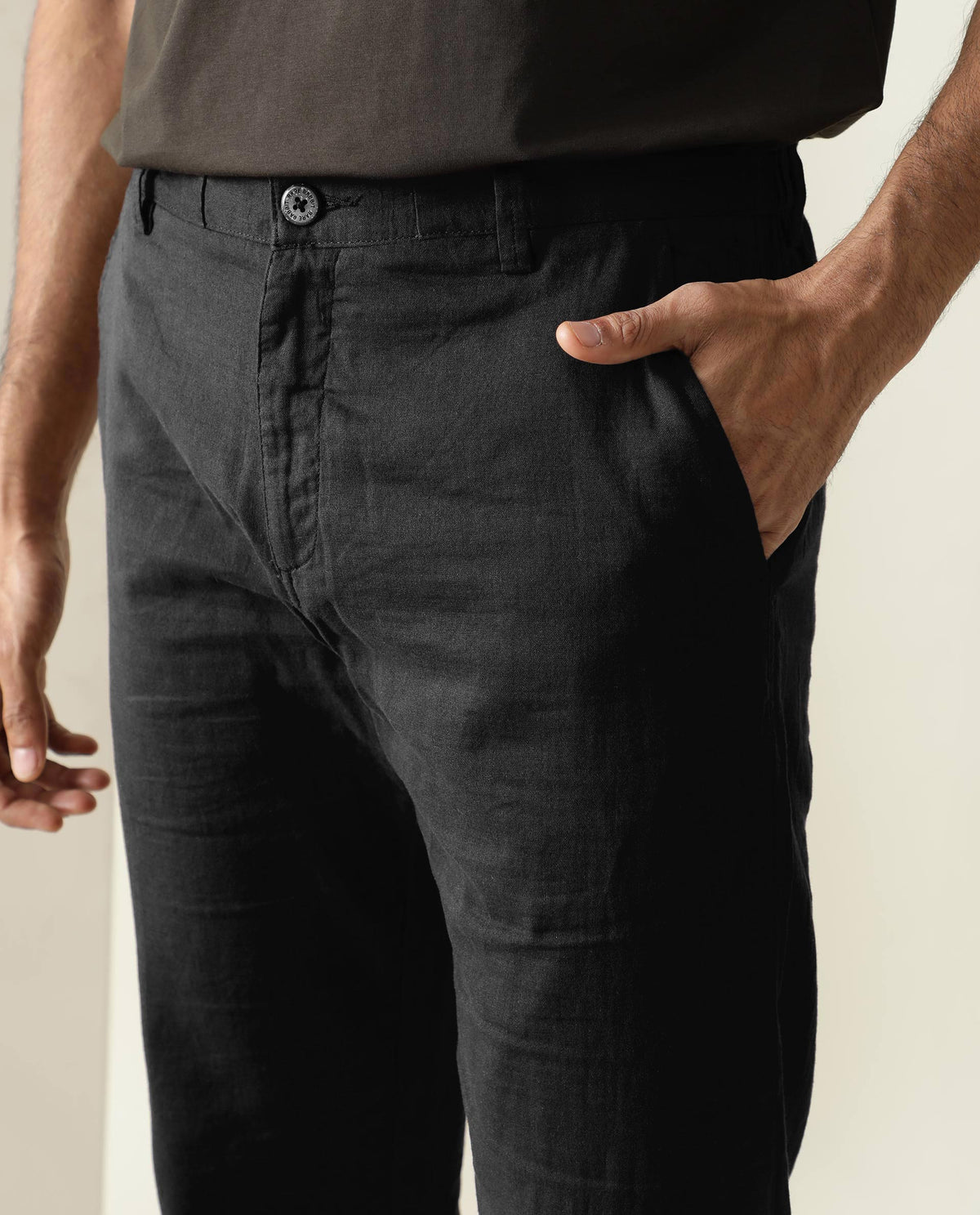 Rare Rabbit Men's Pastor Black Solid Mid-Rise With Drawstring And Elastic Waistband Regular Fit Trouser