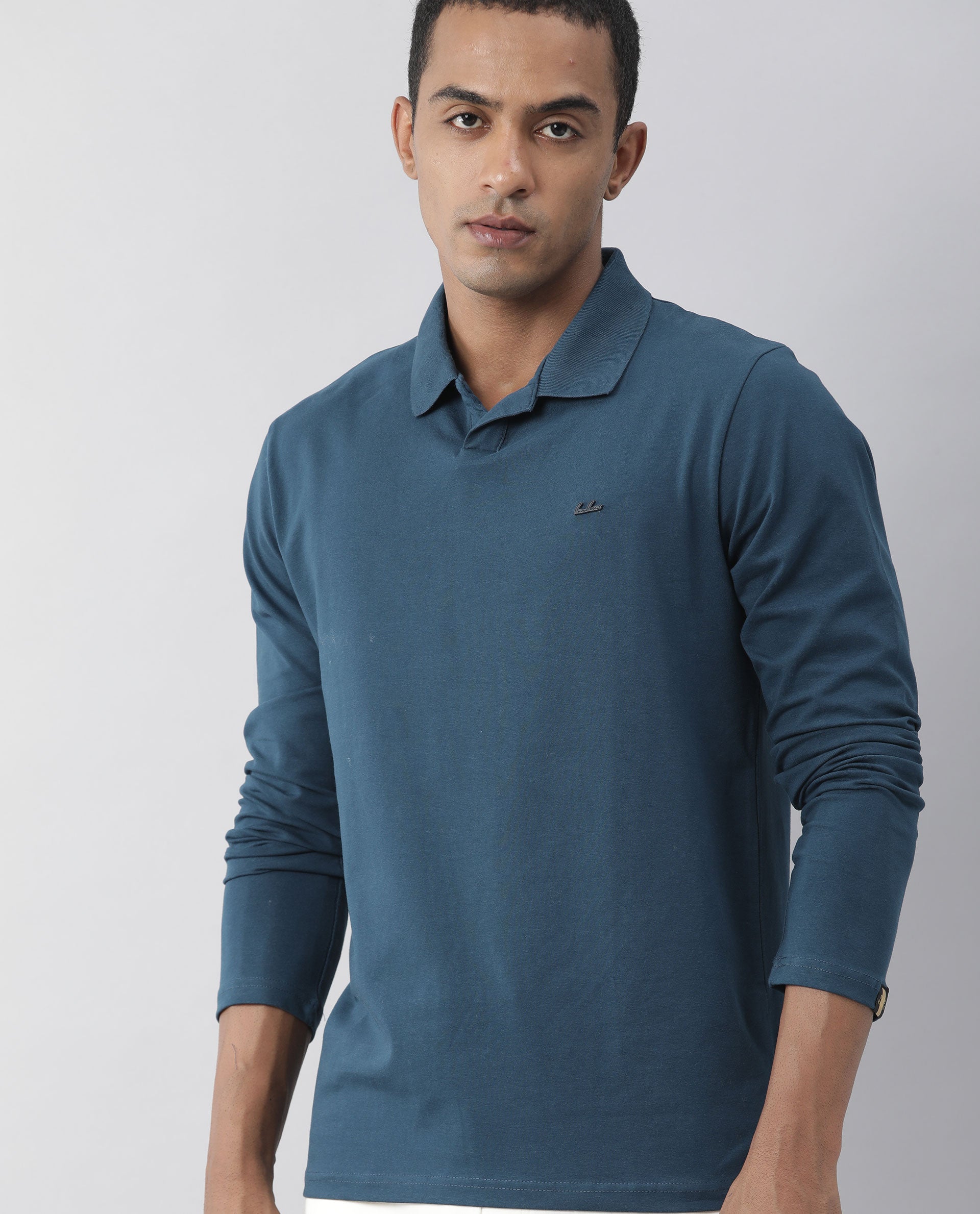 RARE RABBIT REBORN PRIMARY PETROL POLO COTTON FABRIC SHORT SLEEVE POLO COLLAR SLIM FIT