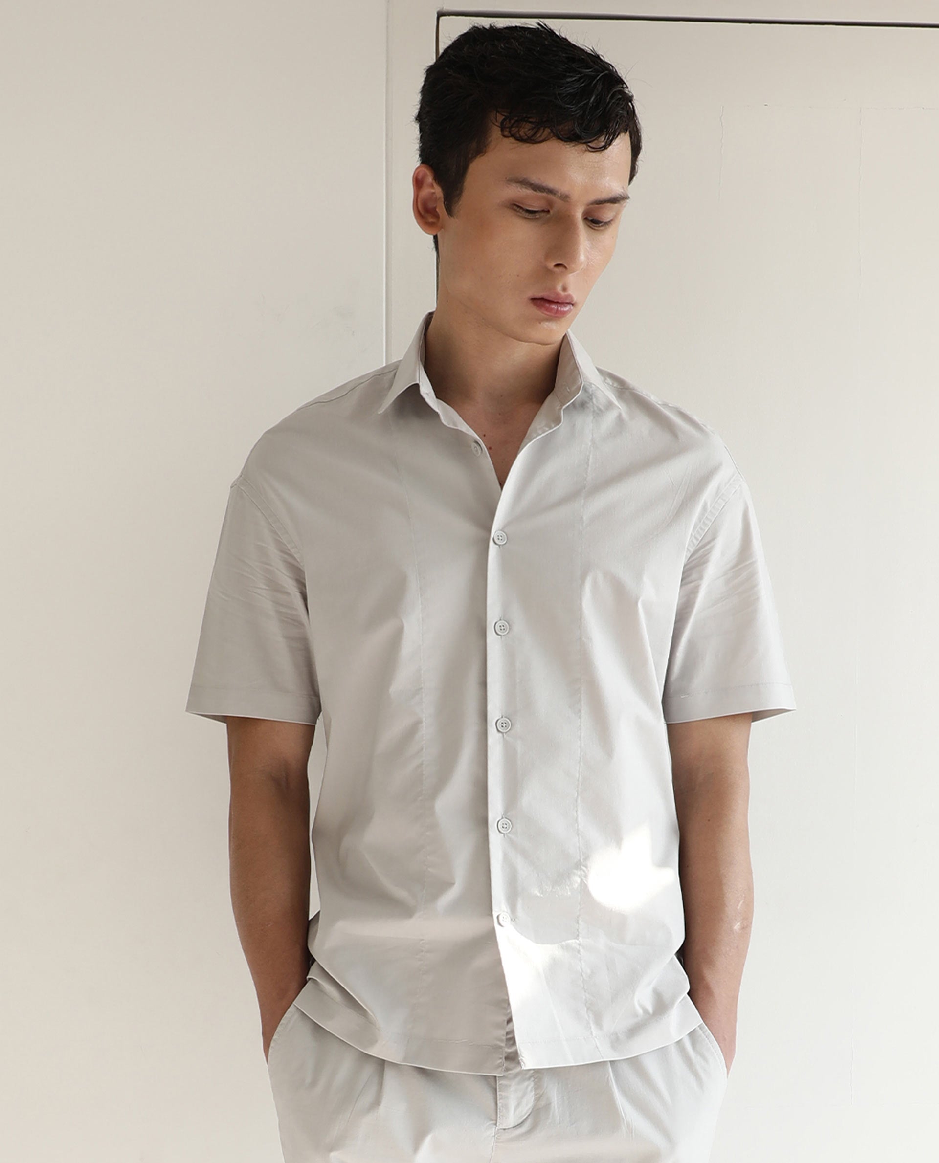 Rare Rabbit Men's Shibuya Beige Polycotton Fabric Half Sleeves Shirt