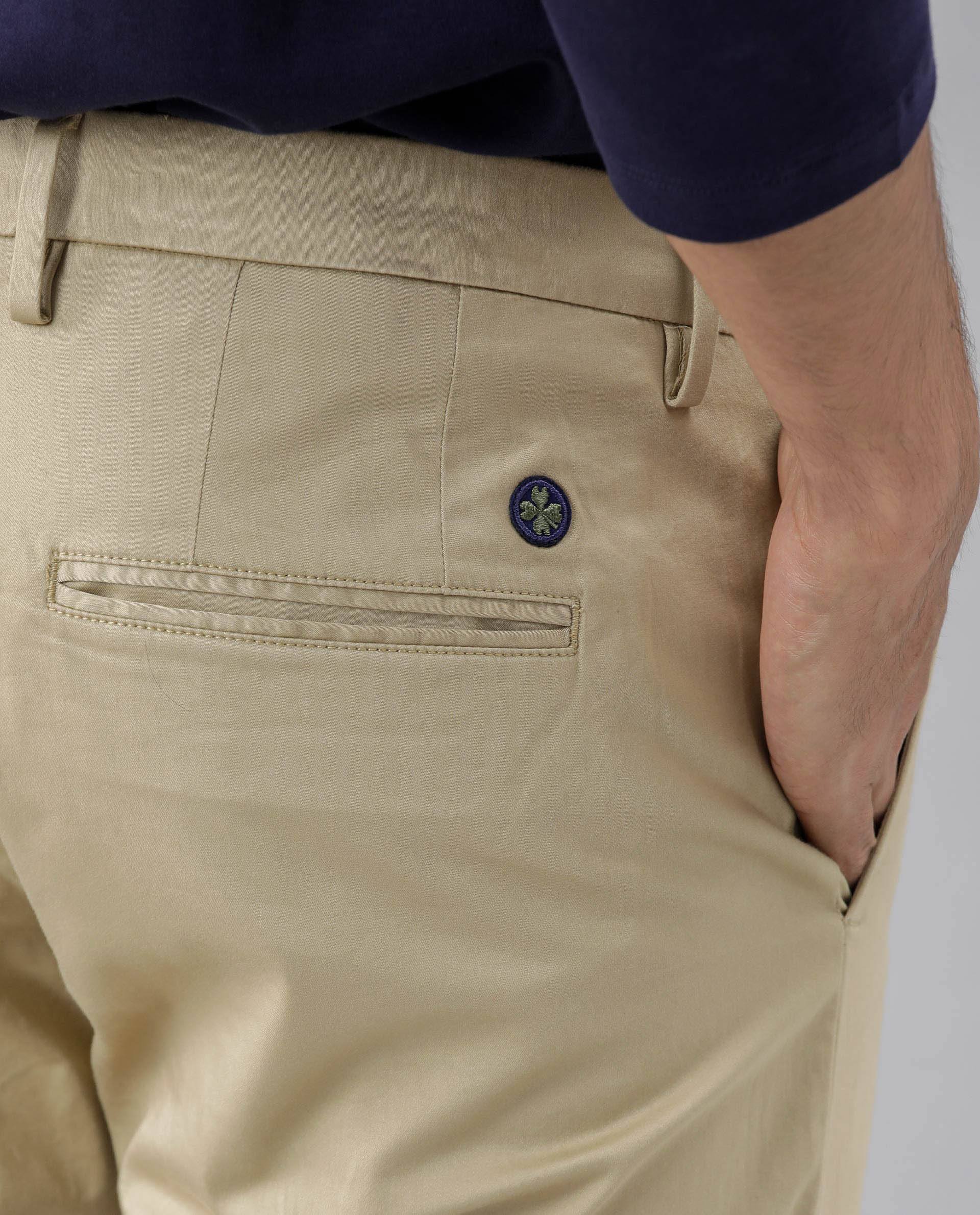 Rare Rabbit Men's Shines Beige Solid Mid-Rise Regular Fit Stretch Trousers