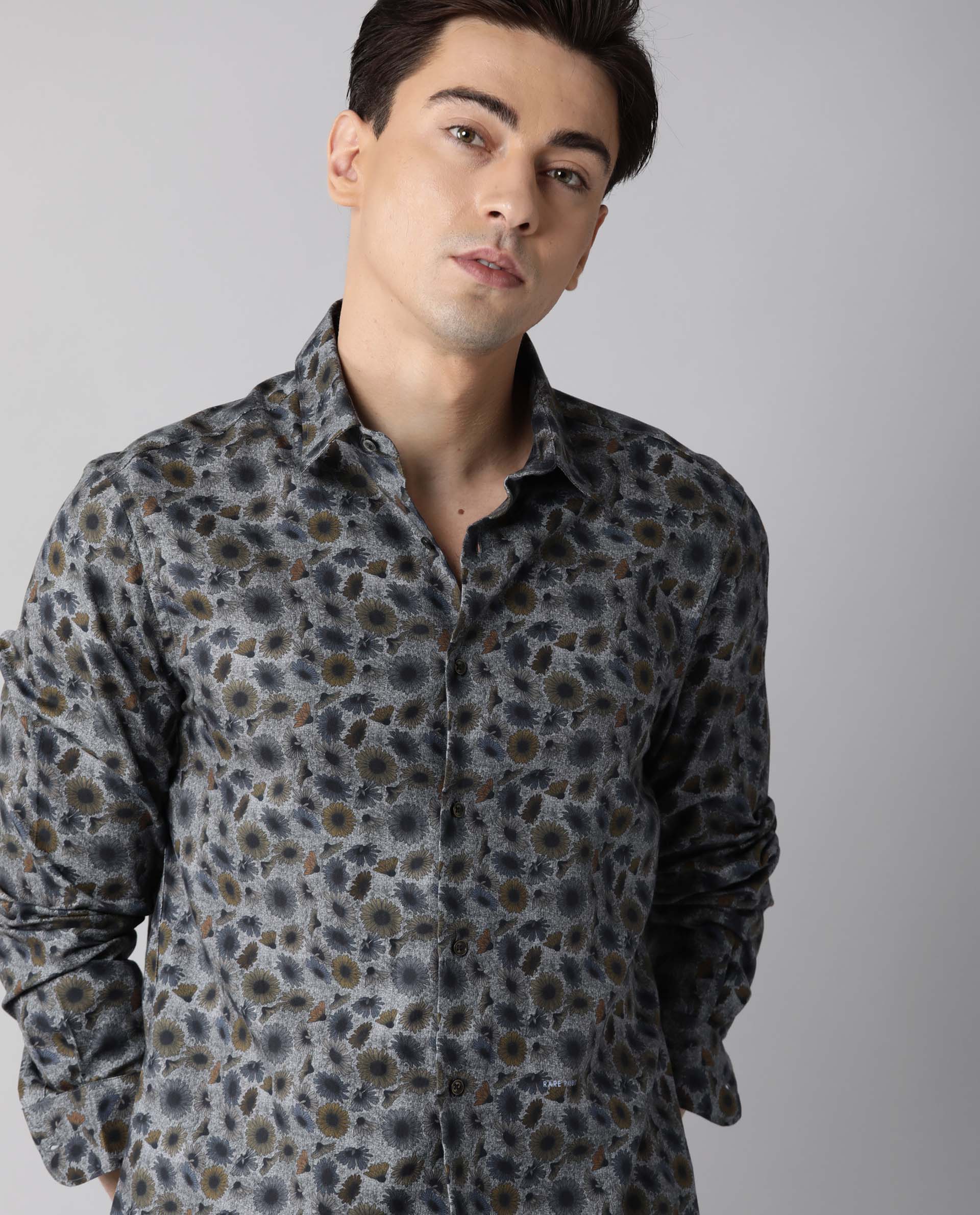 Tiger Print Shirt Mens Long Sleeve Button up Stretch Jersey 