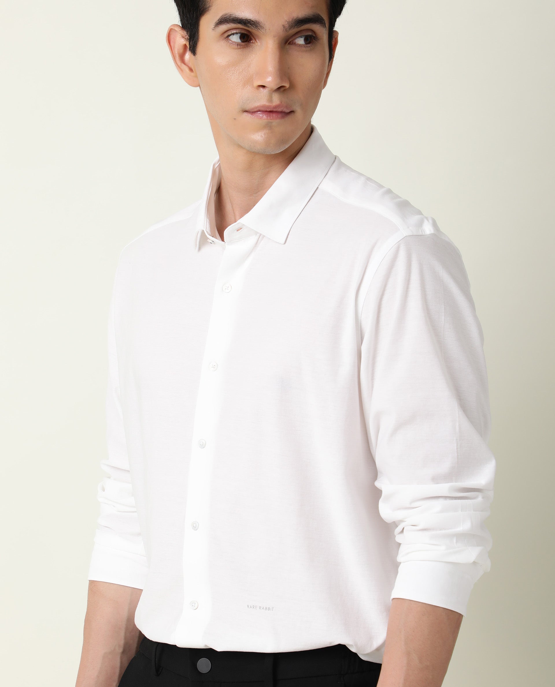 Rare Rabbit Men's Villas White Cotton Fabric Full Sleeves Solid Shirt