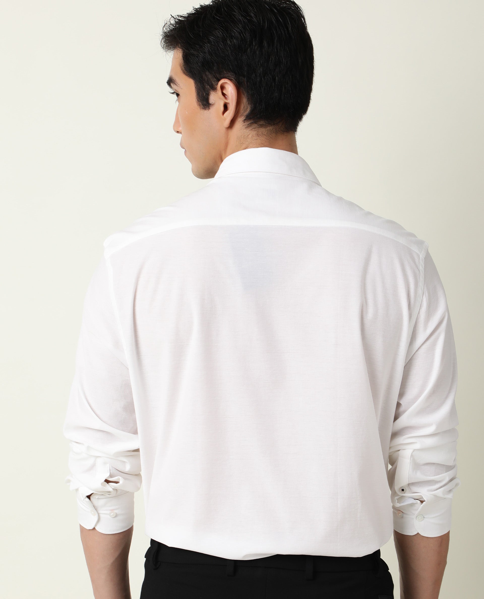 Rare Rabbit Men's Villas White Cotton Fabric Full Sleeves Solid Shirt