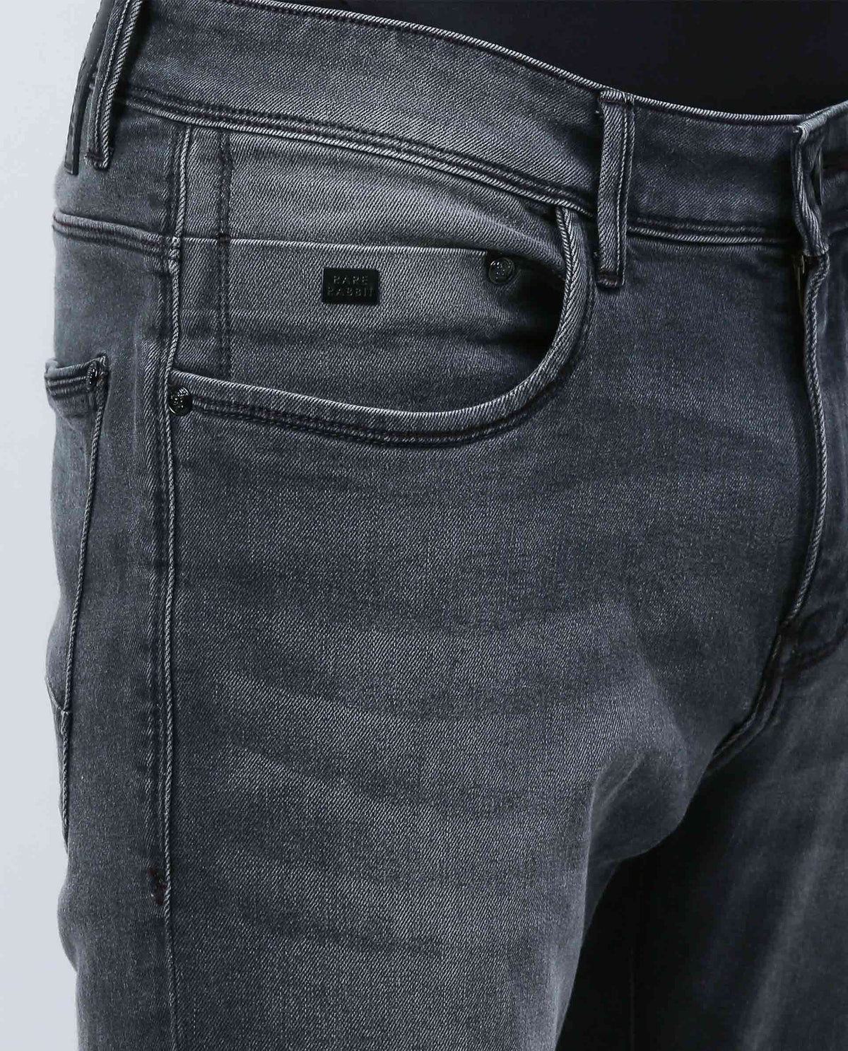 RARE RABBIT COBINO DARK GREY JEANS PANT COTTON FABRIC SLIM FIT BUTTON & ZIP CLOSURE